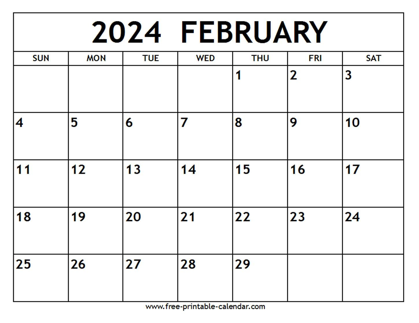 February 2024 Calendar - Free-Printable-Calendar | Calendar 2024 Printable February