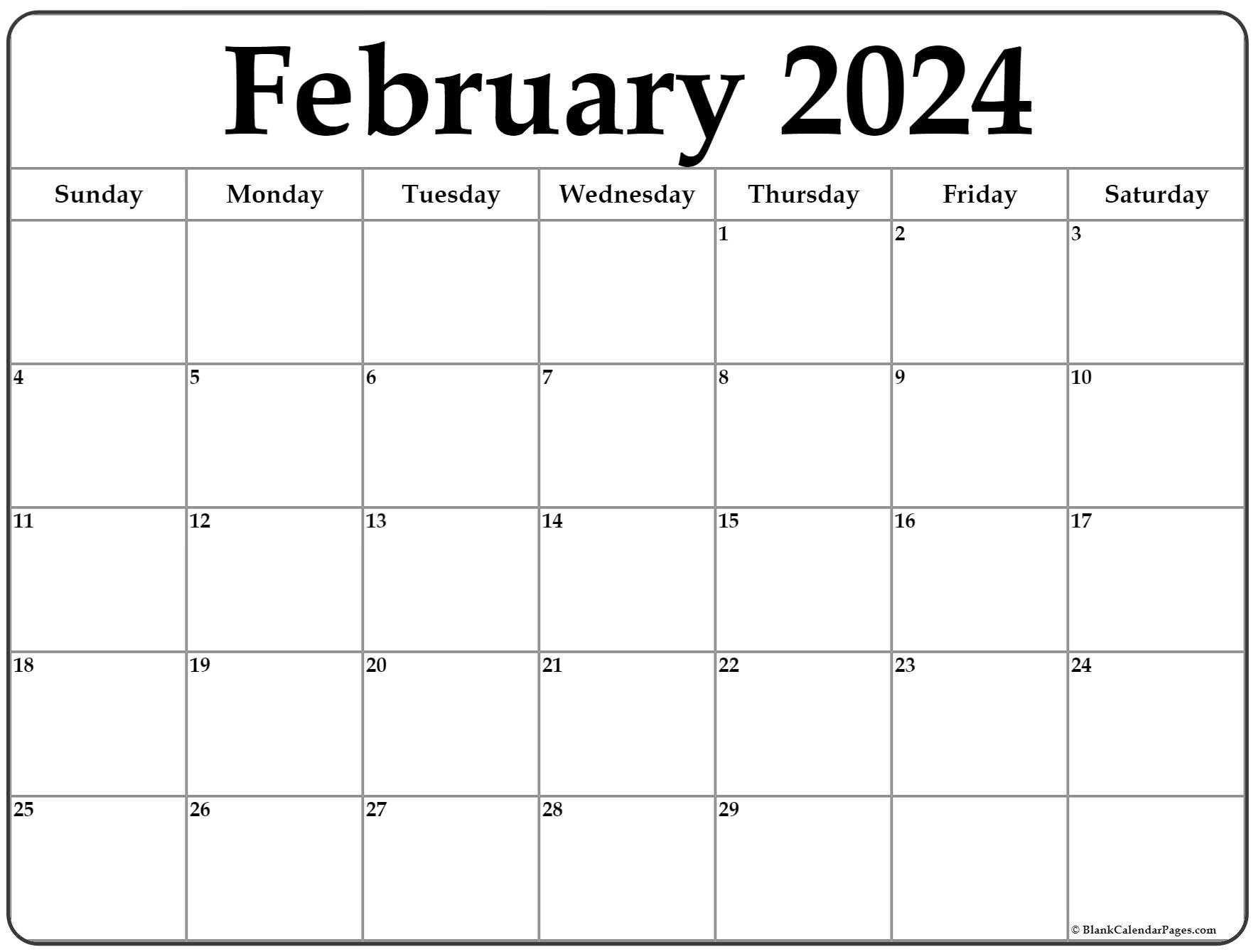 February 2024 Calendar | Free Printable Calendar | February 2024 Calendar Printable Pdf