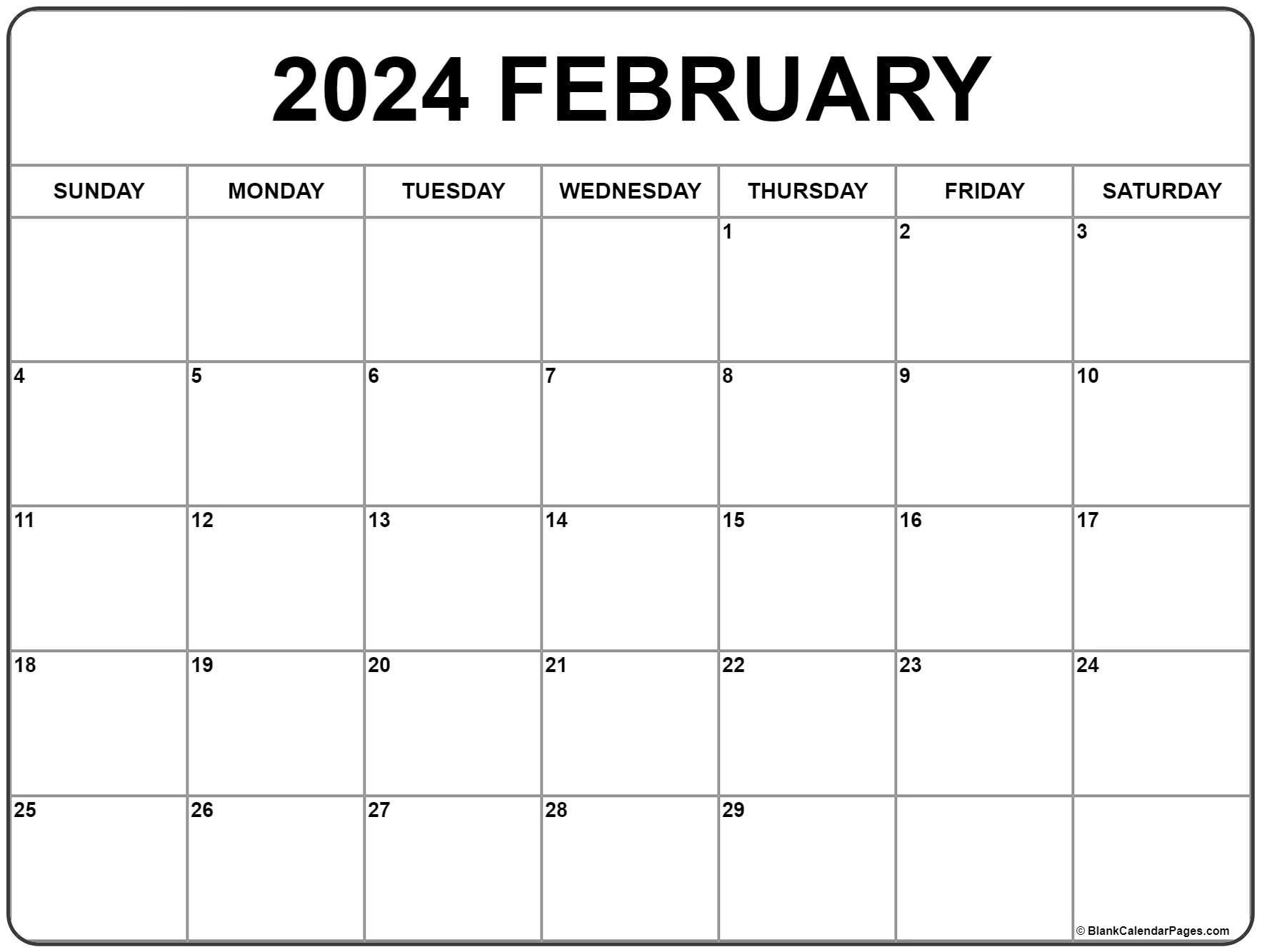 February Printable Calendar 2024 Printable Calendar 2024