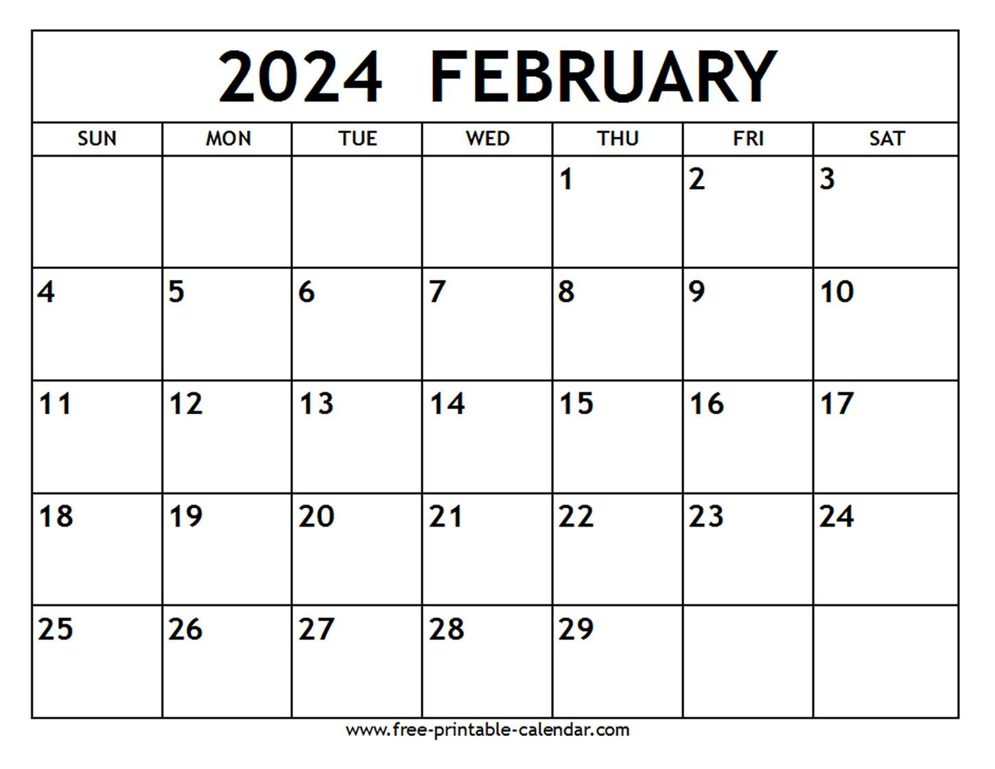 February 2024 Calendar - Free-Printable-Calendar | Printable Calendar 2024 Feb
