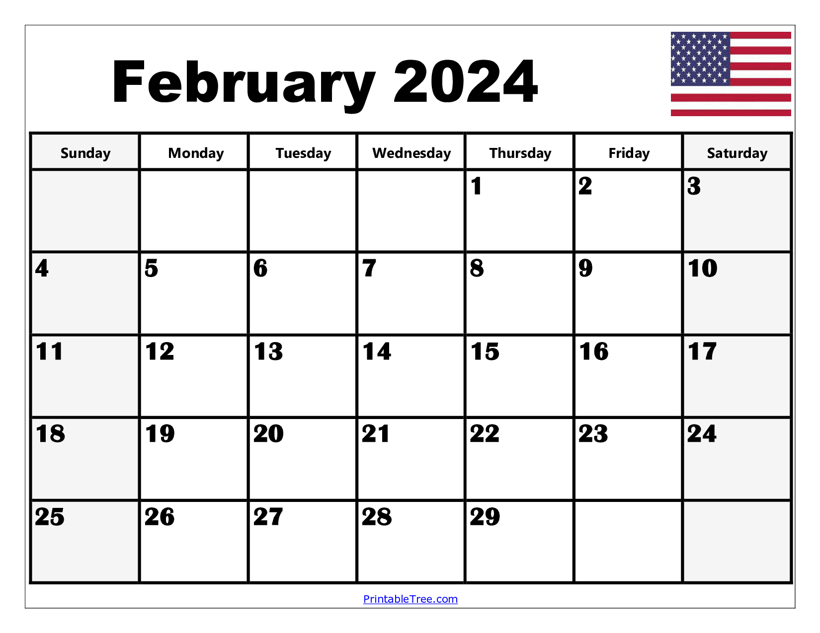 February 2024 Calendar Printable Pdf Template With Holidays | Printable Calendar 2024 Feb