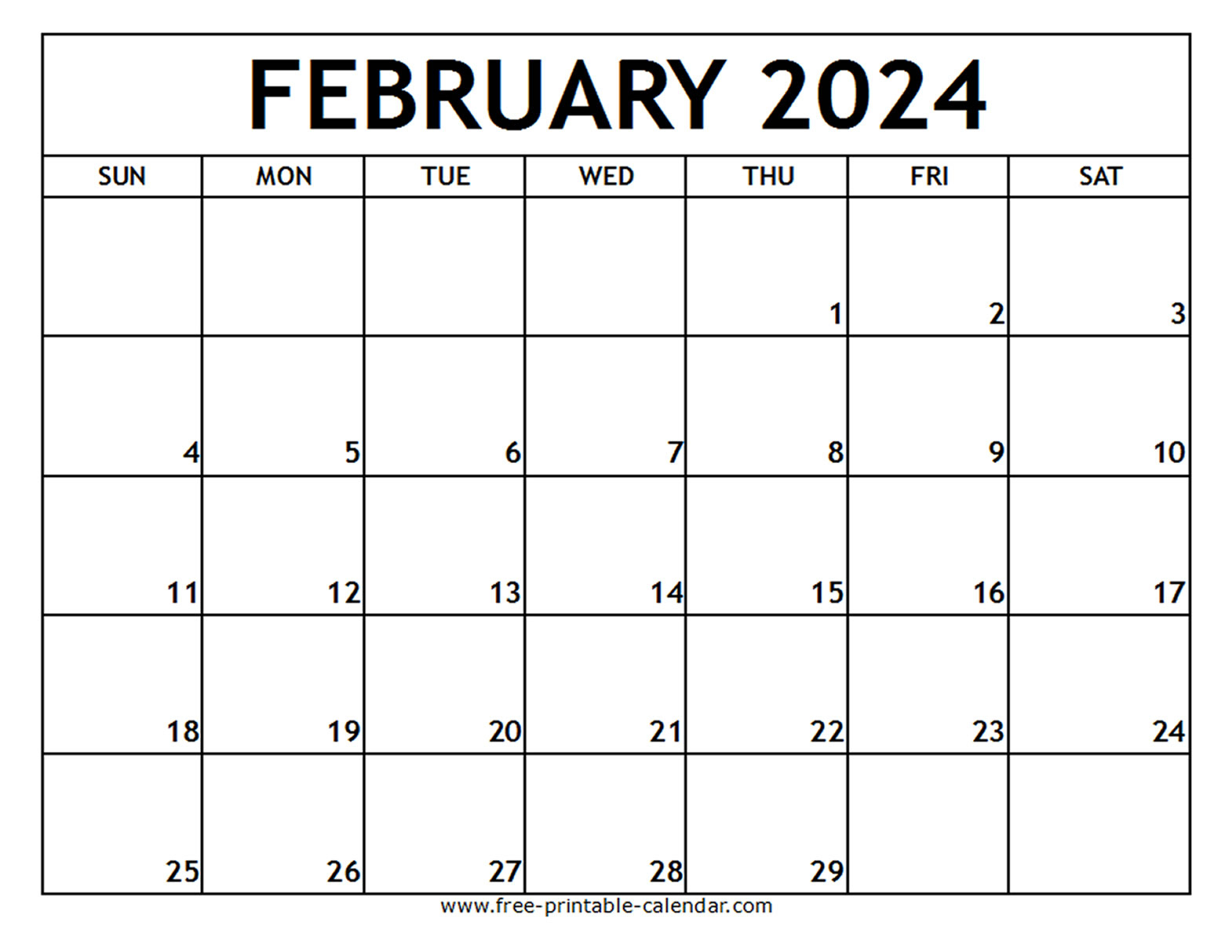 February 2024 Printable Calendar - Free-Printable-Calendar | 2024 Printable Calendar By Month Australia