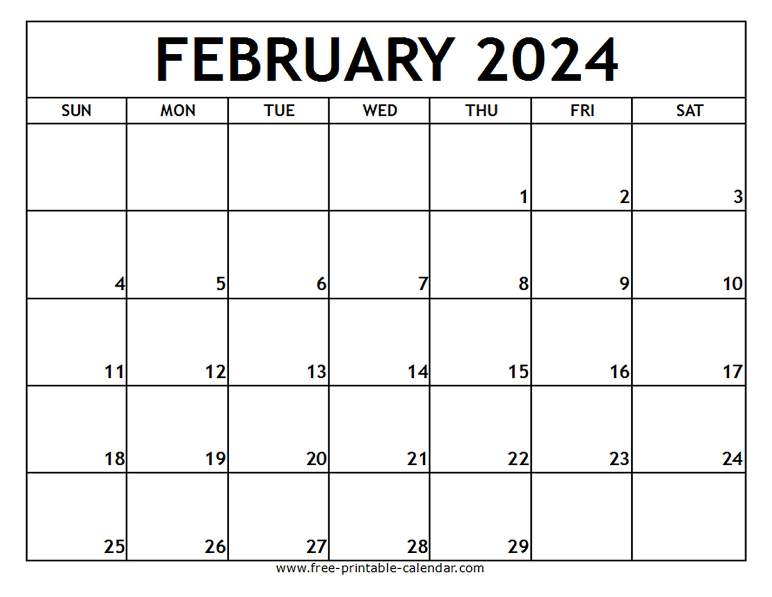 February 2024 Printable Calendar - Free-Printable-Calendar | Calendar 2024 Printable February