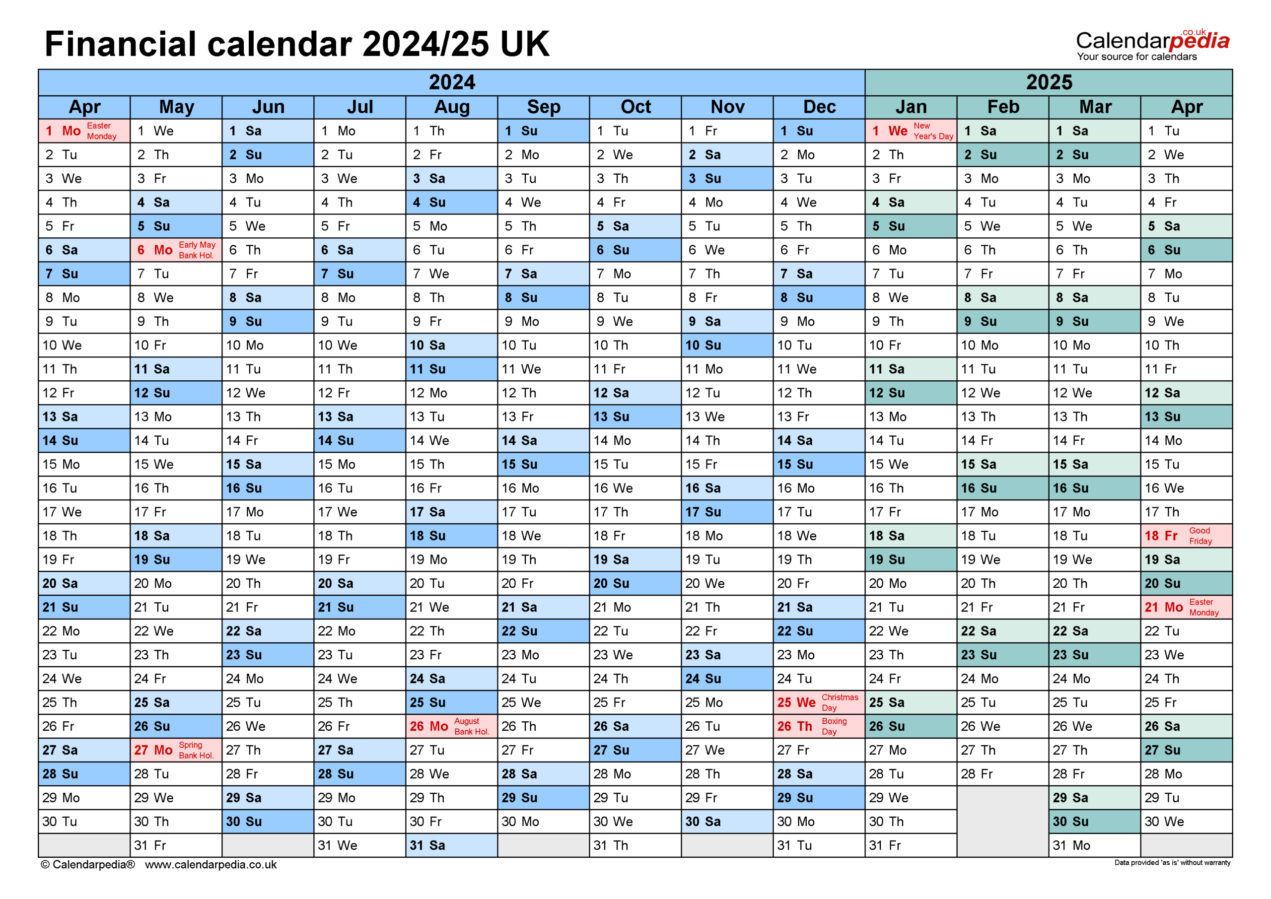 Financial Calendars 2024/25 Uk In Pdf Format | Fiscal Year 2024 Calendar Printable