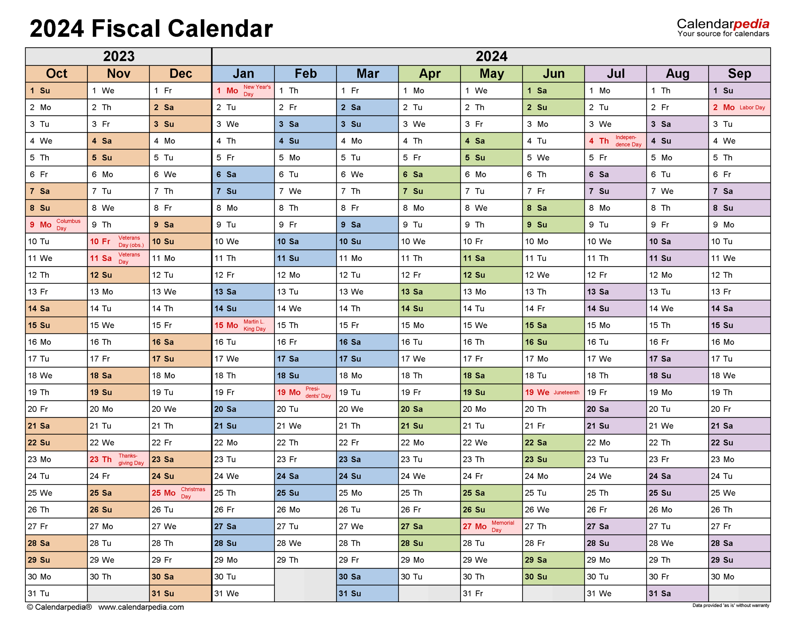 Fiscal Year 2024 Calendar Excel Printable Calendar 2024