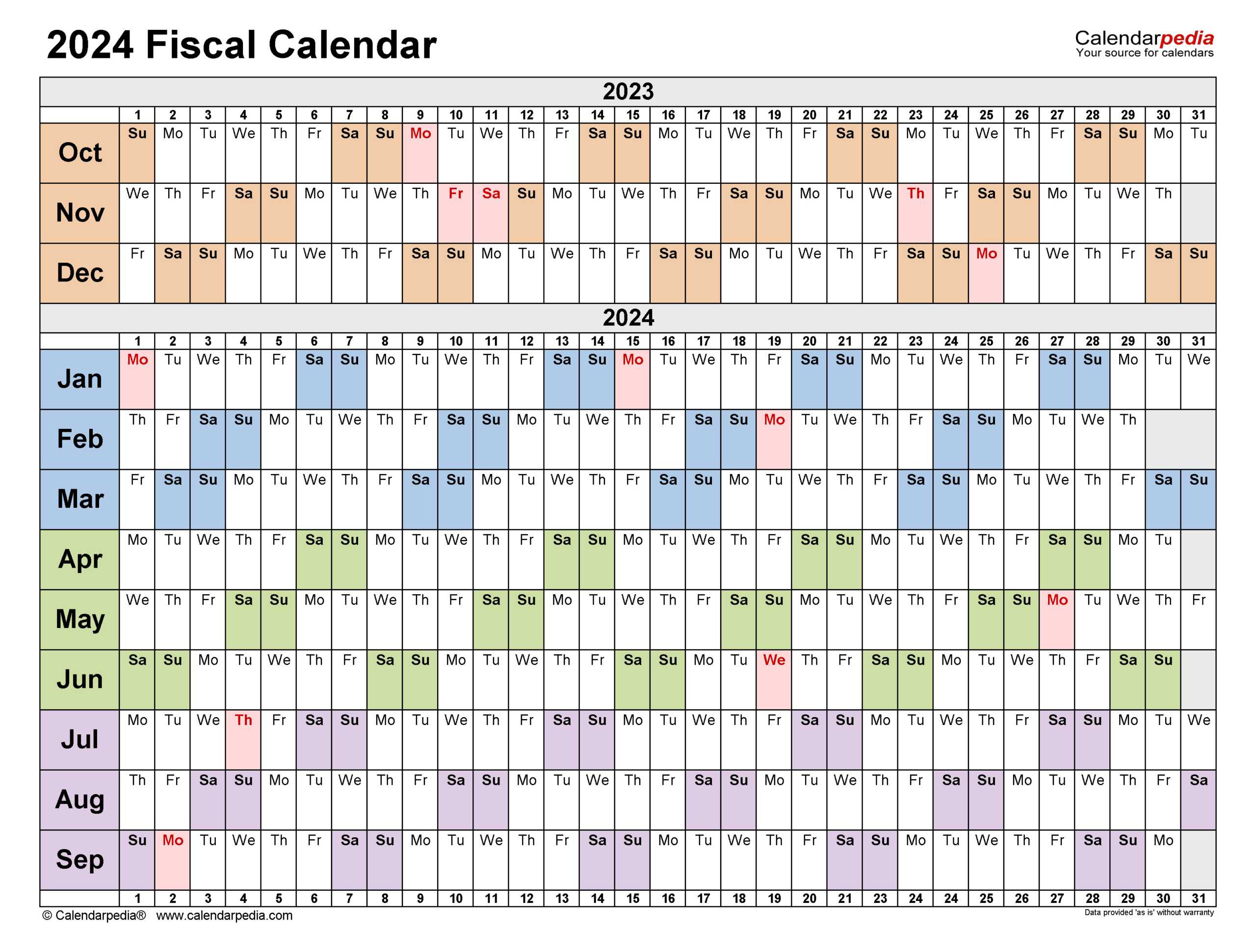 Fiscal Calendars 2024 - Free Printable Pdf Templates | Fiscal Year 2024 Calendar Printable