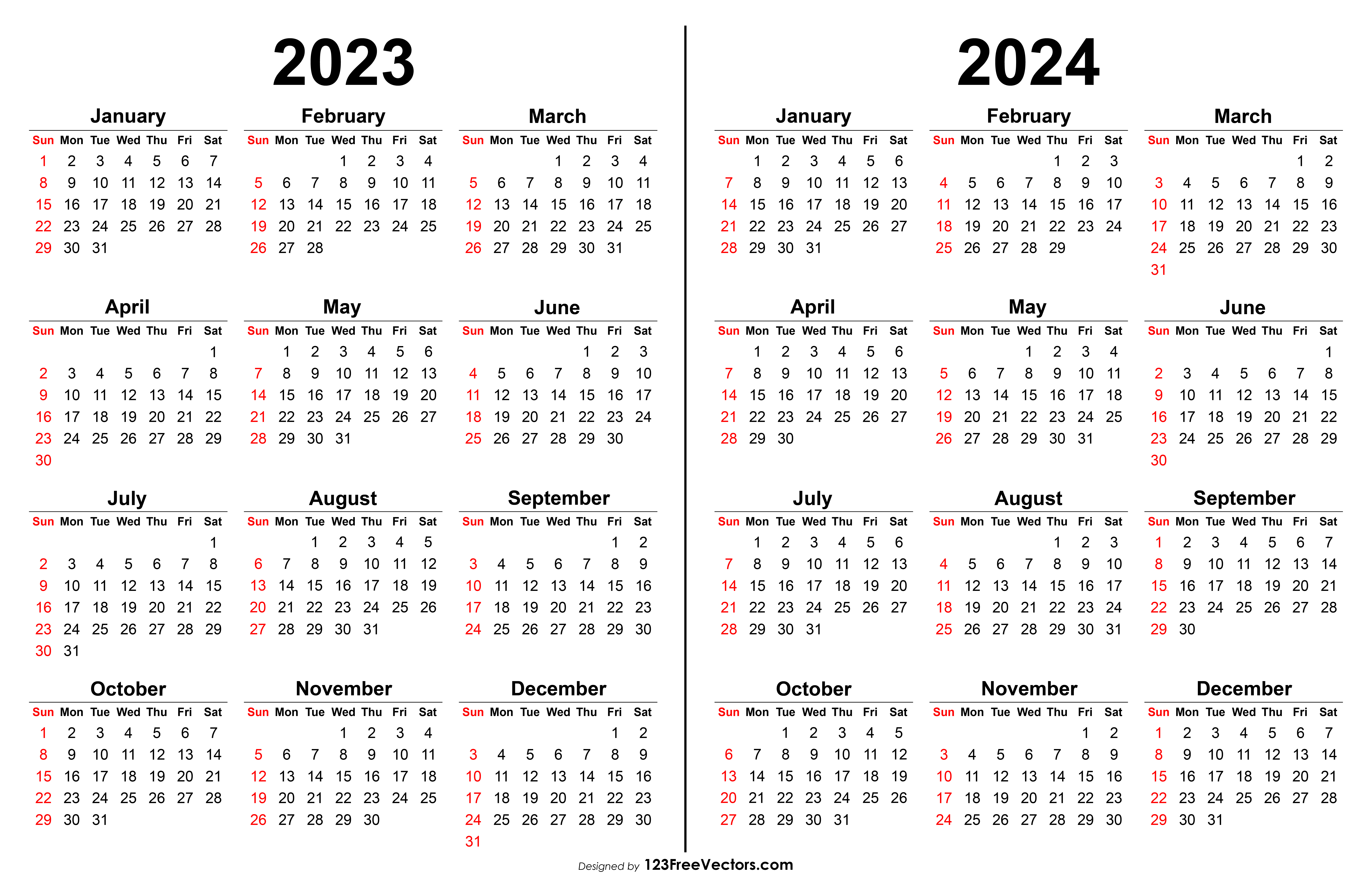 Free 2023 2024 Calendar | Yearly Calendar 2023 And 2024 Printable Free