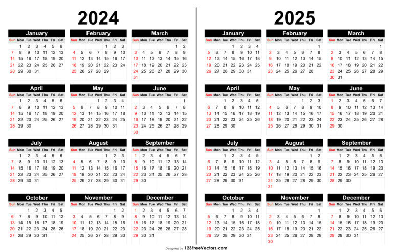 Free 2024 And 2025 Calendar Printable | 2024 Calendar 2025 Printable Pdf