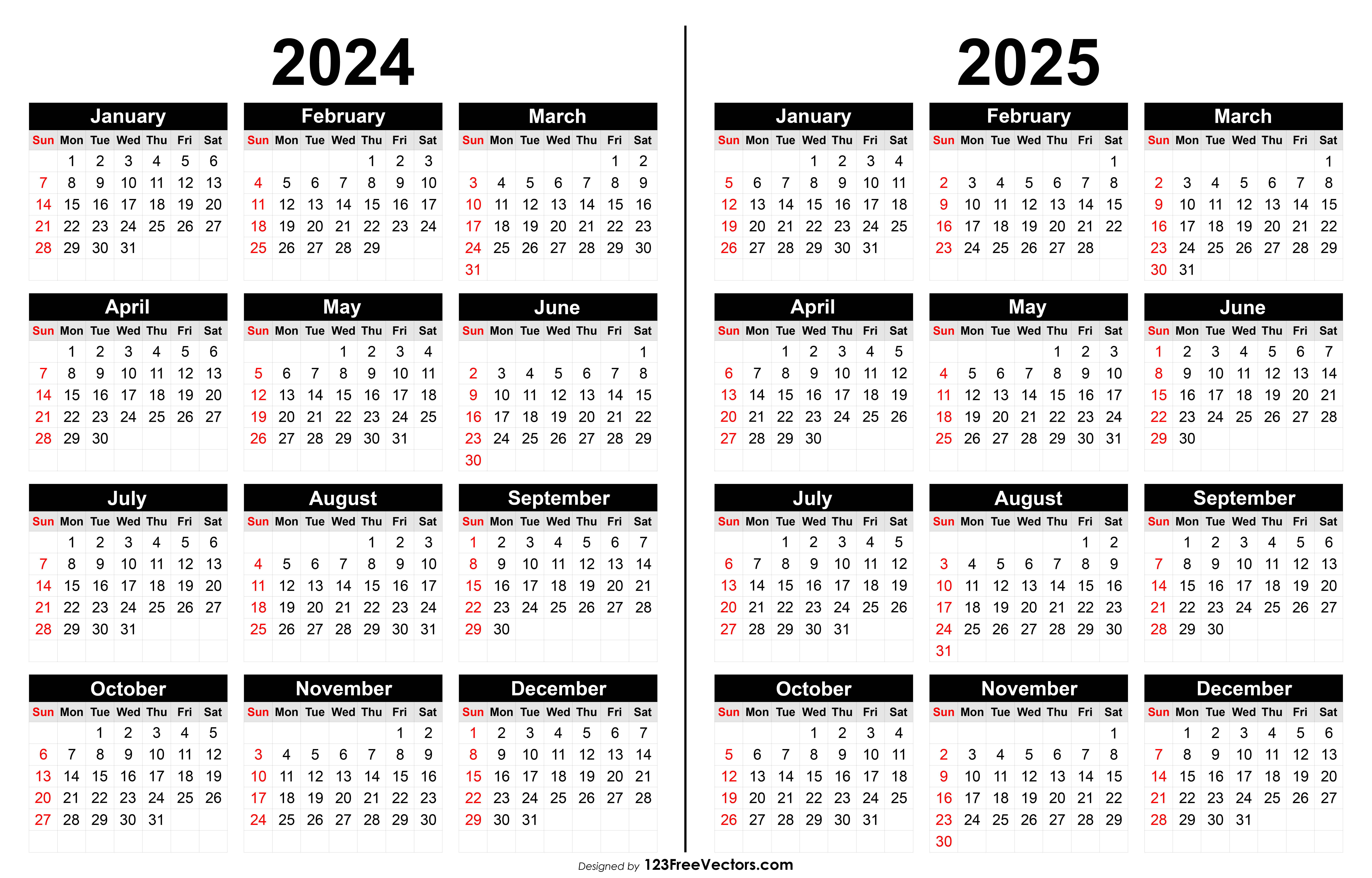 Free 2024 And 2025 Calendar Printable | Printable Calendar 2024 And 2025