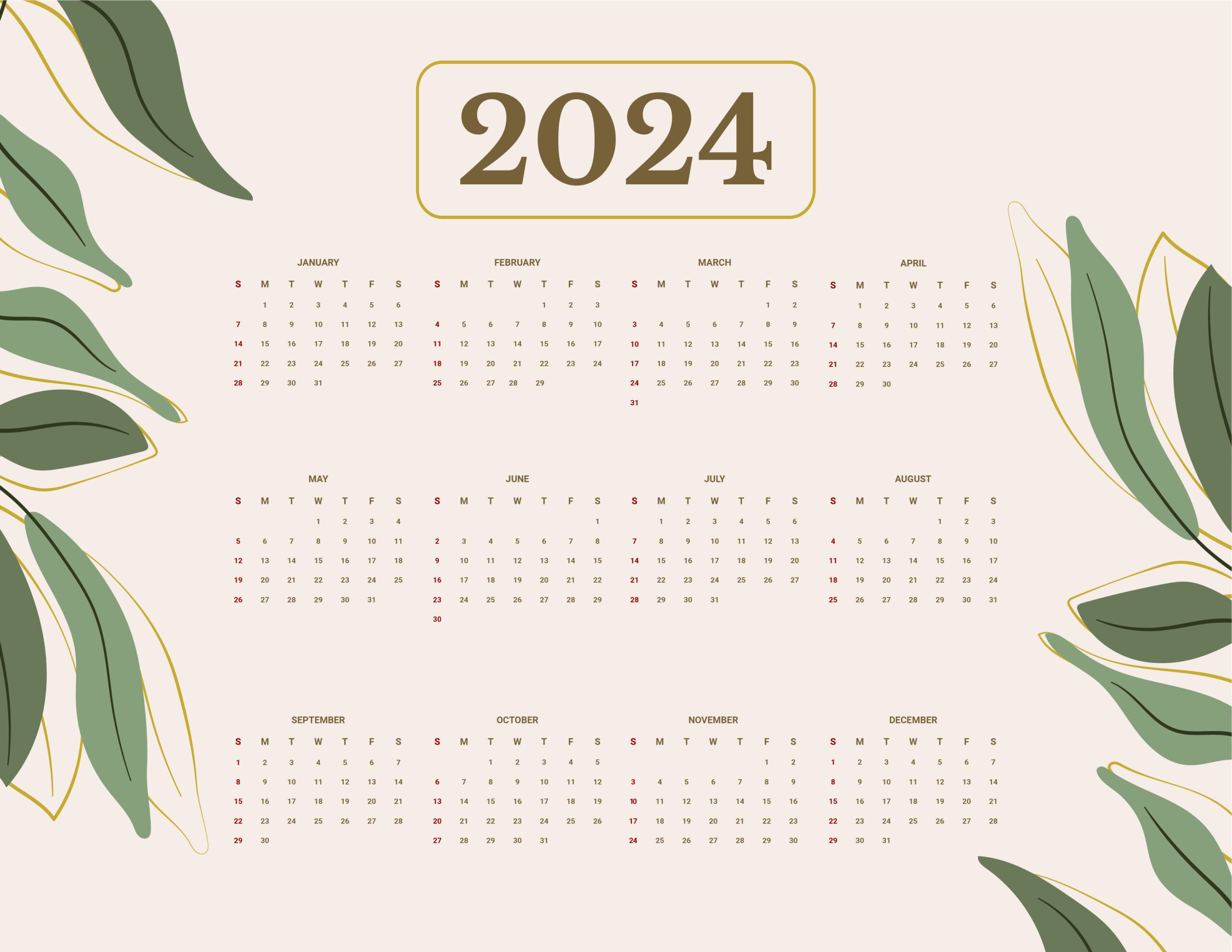 Free 2024 Calendar Template - Download In Word, Google Docs, Excel | 2024 Calendar Free Printable One Page Word