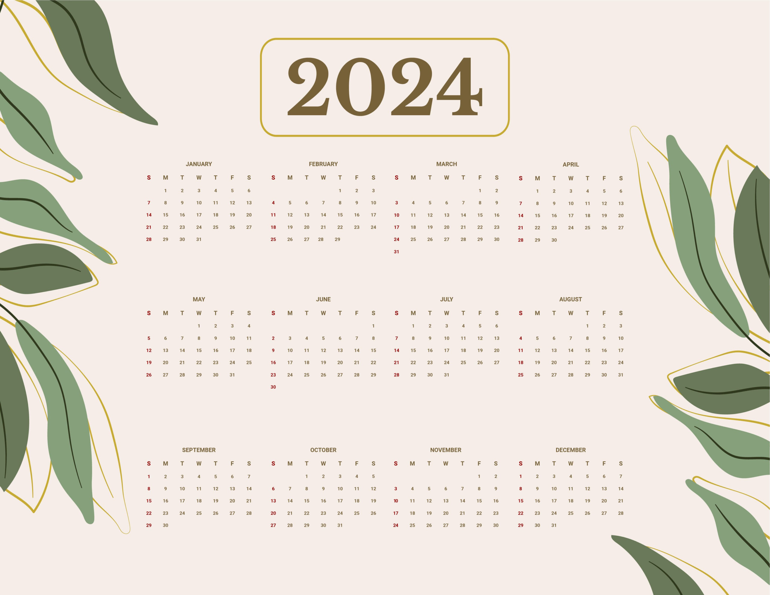 Free 2024 Calendar Template - Download In Word, Google Docs, Excel | 2024 Yearly Calendar In Word
