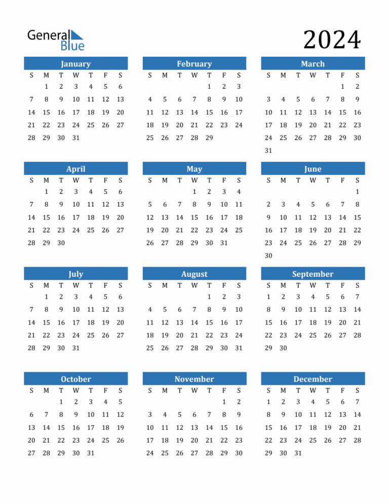 Free 2024 Calendars In Pdf, Word, Excel | 2024 Calendar To Print Off