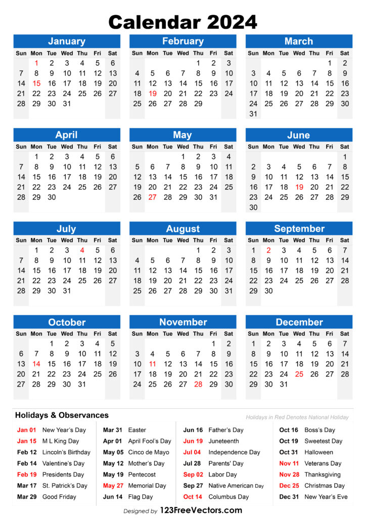 2024 Annual Leave Calendar Printable Calendar 2024