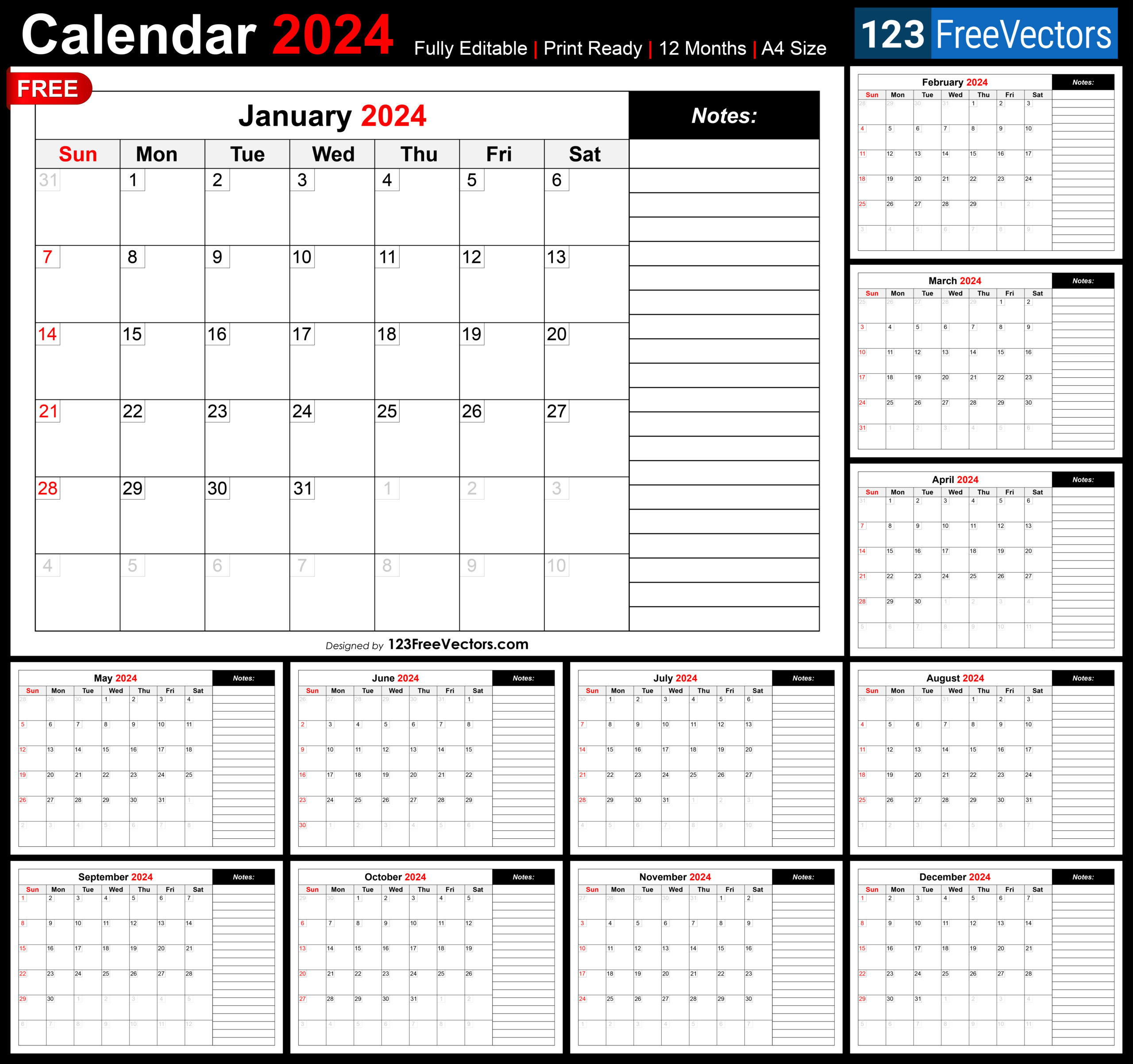 Free 2024 Monthly Calendar | 123 Calendar 2024 Printable
