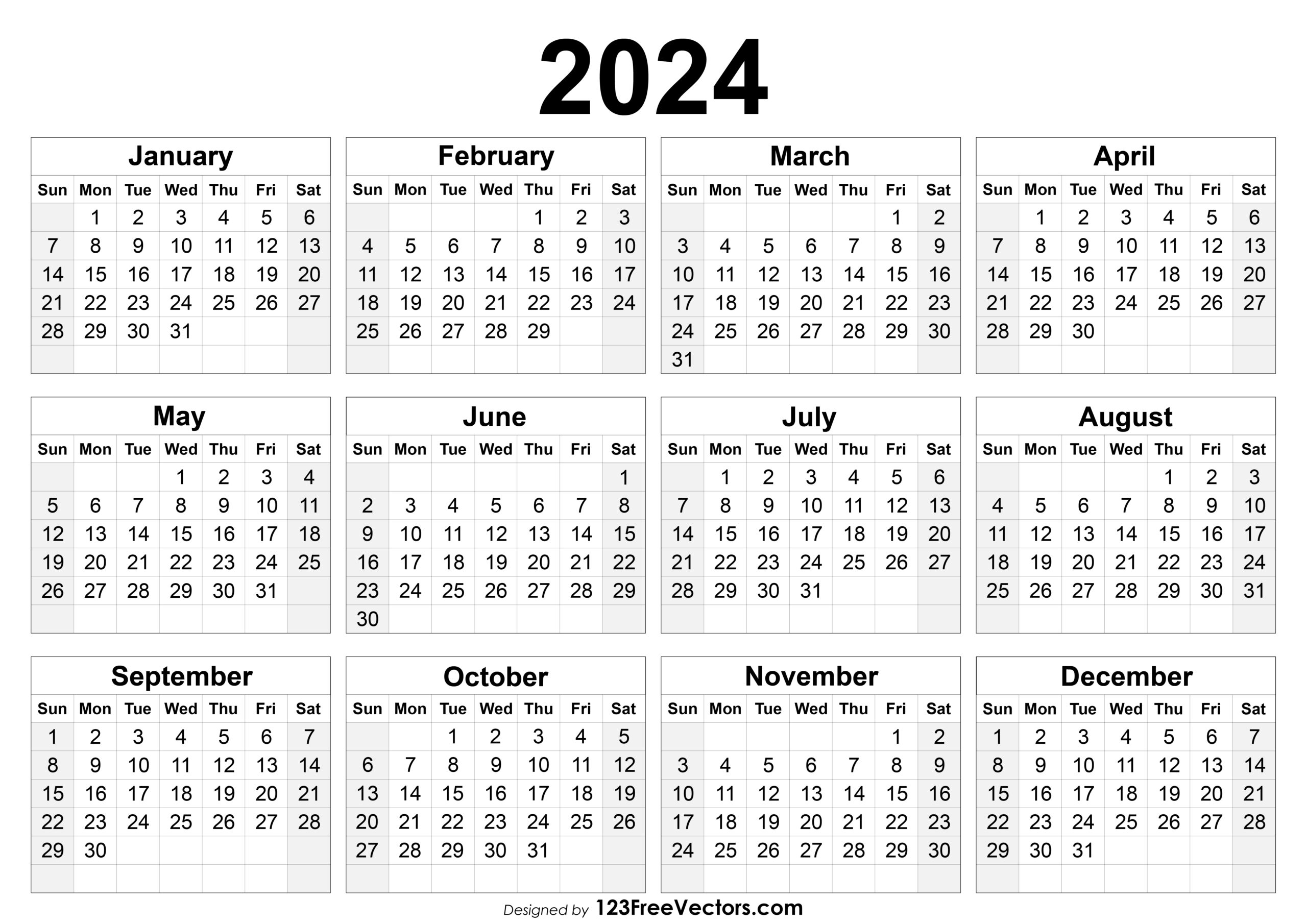 Free 2024 One Page Calendar | 2024 Printable Calendar One Page Uk