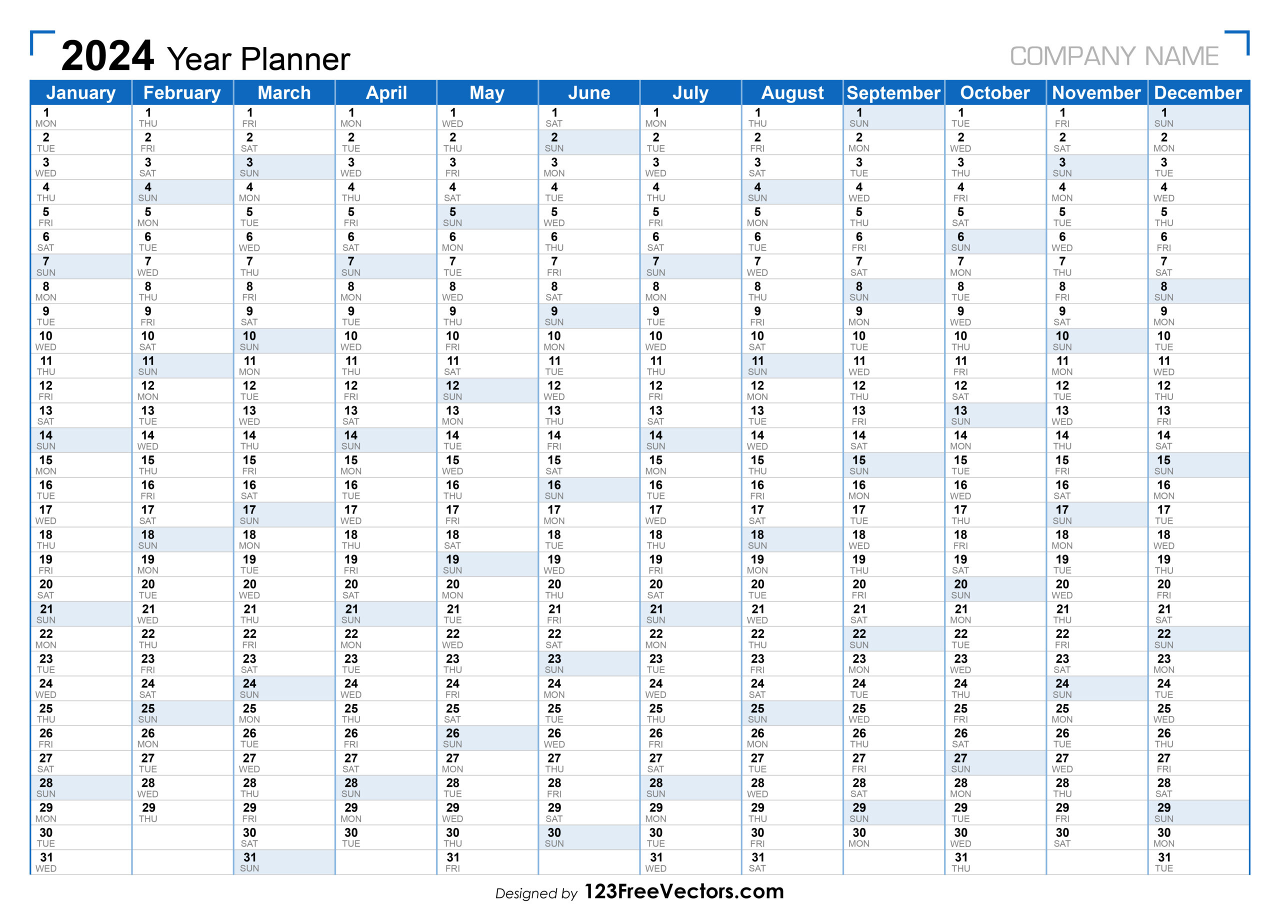 Free 2024 Planner Calendar | 2024 Yearly Calendar Template Excel