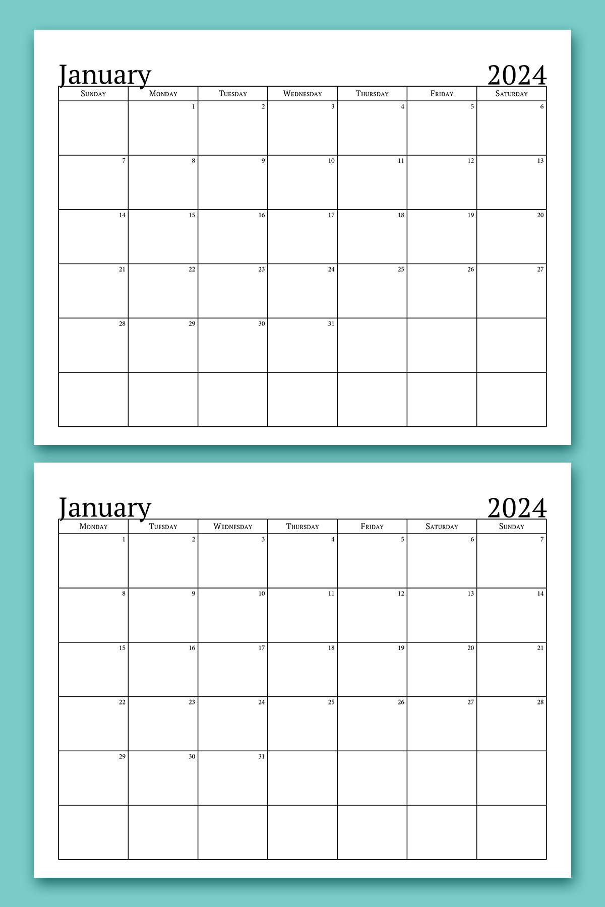 Free 2024 Printable Calendar: One Page Monthly Templates | Printable Calendar 2024 Monthly Hp