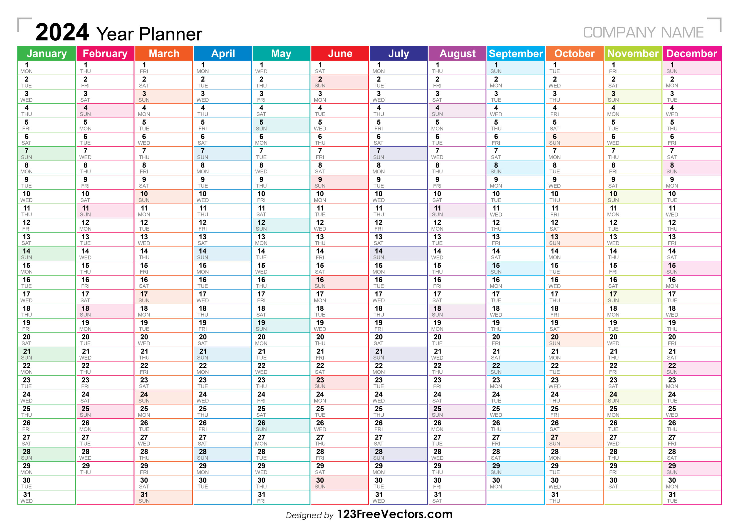 Free 2024 Year Planner | 2024 Annual Calendar Template