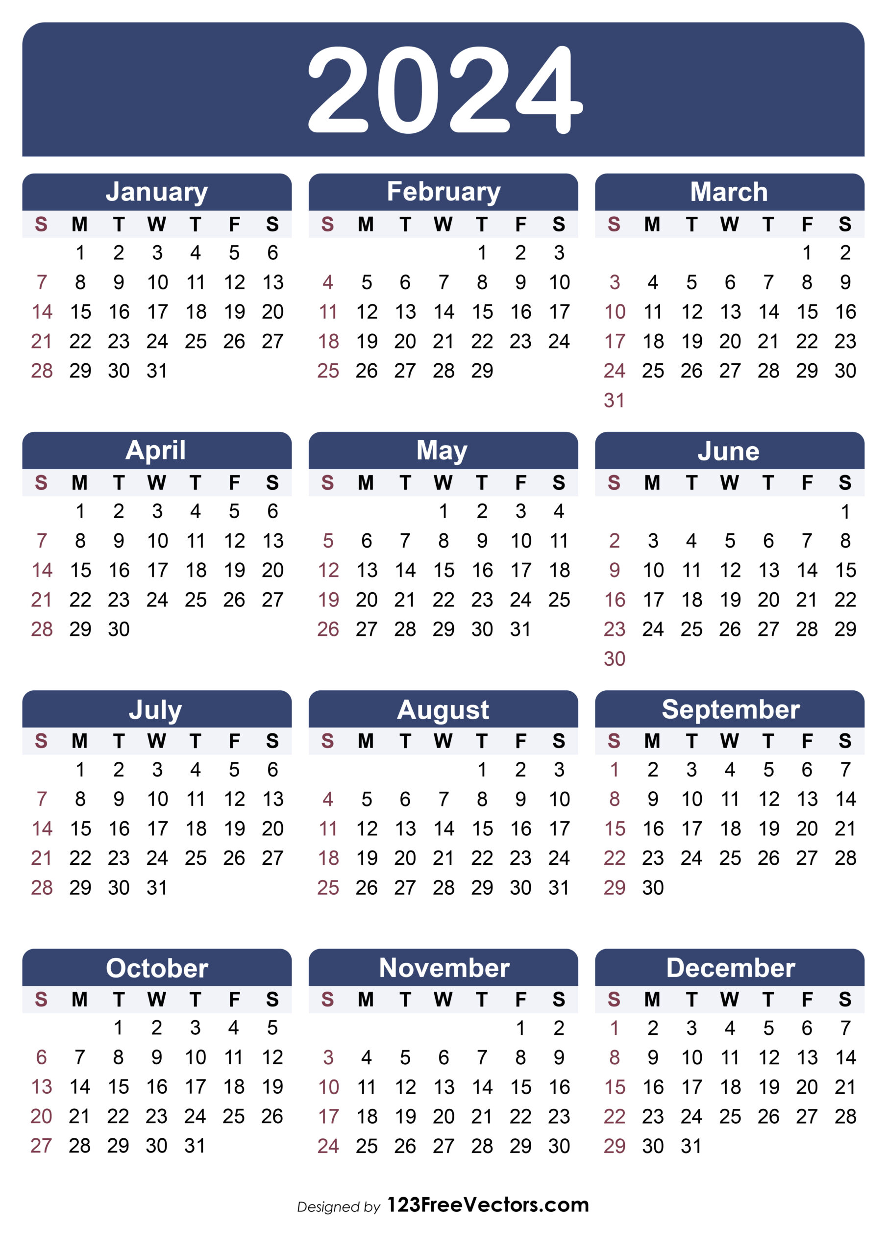 Free Calendar Template 2024 | Calendar Template 2024 Printable Free