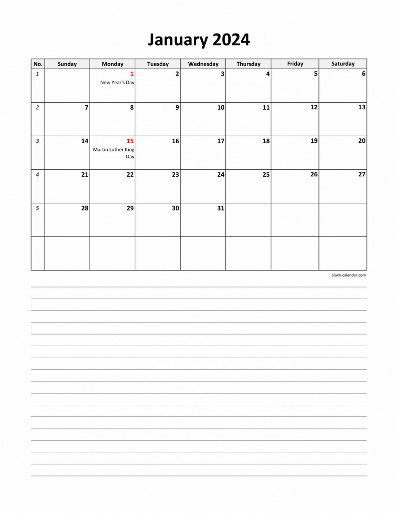 Free Download 2024 Excel Calendar, Large Day Boxes, Space For | 2024 Printable Monthly Calendar Large Squares