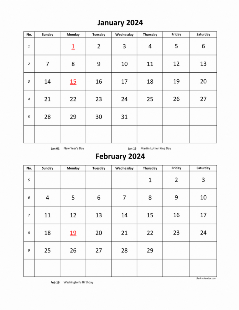 Free Download Printable Calendar 2024, 2 Months Per Page, 6 Pages | Printable Calendar 2024 Two Months Per Page