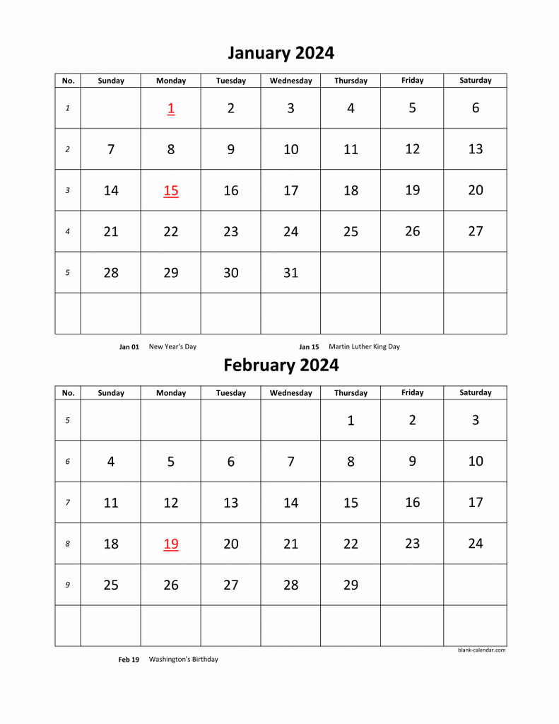 Free Download Printable Calendar 2024, 2 Months Per Page, 6 Pages | Printable Calendar 2024 Two Months Per Page