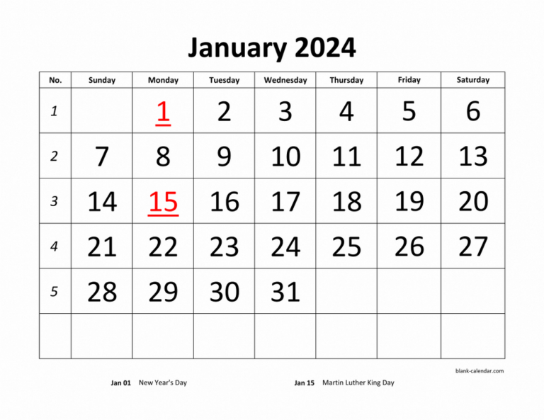 Free Download Printable Calendar 2024, Large Font Design | 2024 Calendar Large Print