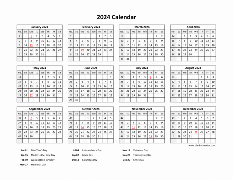 Free Download Printable Calendar 2024 With Us Federal Holidays | 2024 Calendar Printable With Federal Holidays