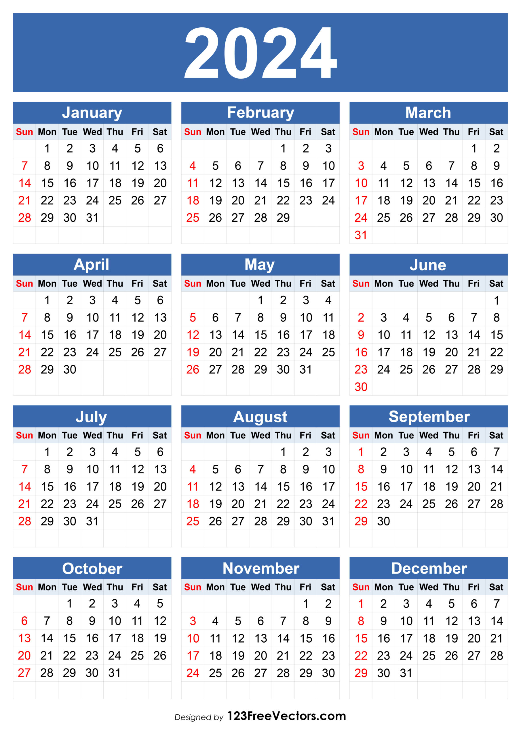 Free Free 2024 Calendar Template | 2024 Calendar Printable No Download