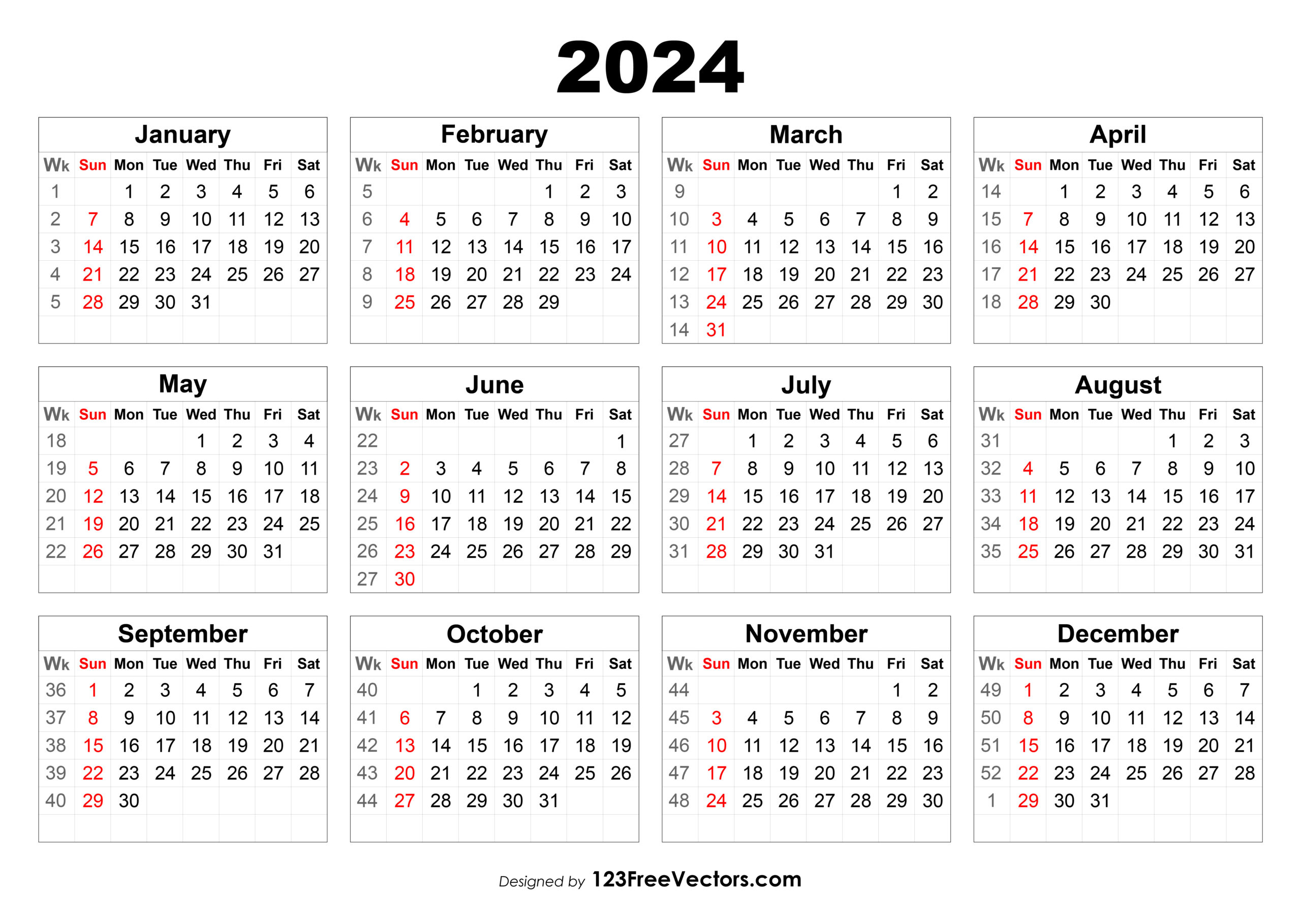 Free Free Download 2024 Calendar With Week Numbers | 2024 Calendar Printable With Week Numbers