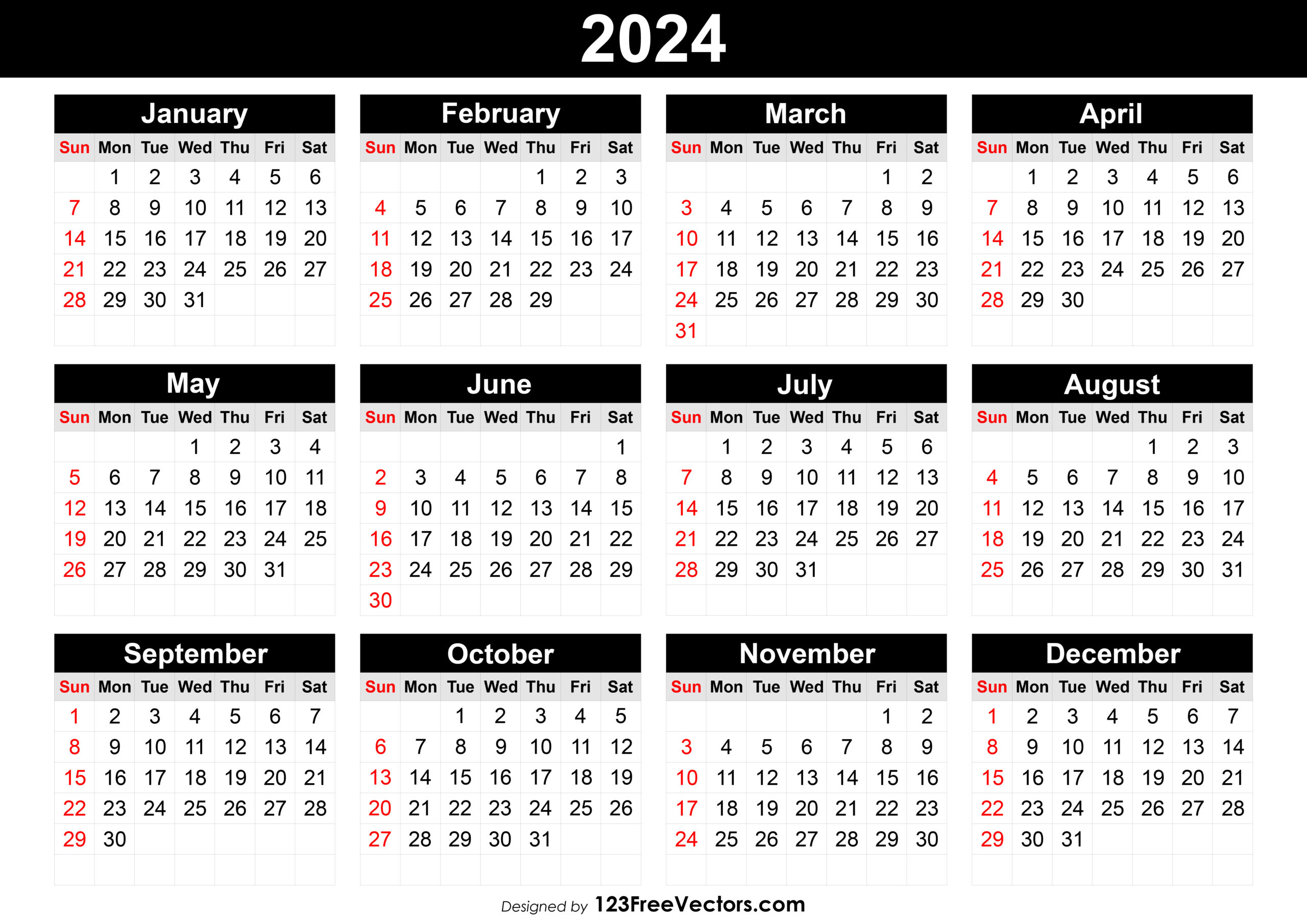 Free Free Printable Yearly Calendar 2024 | 2024 Yearly Calendar Landscape