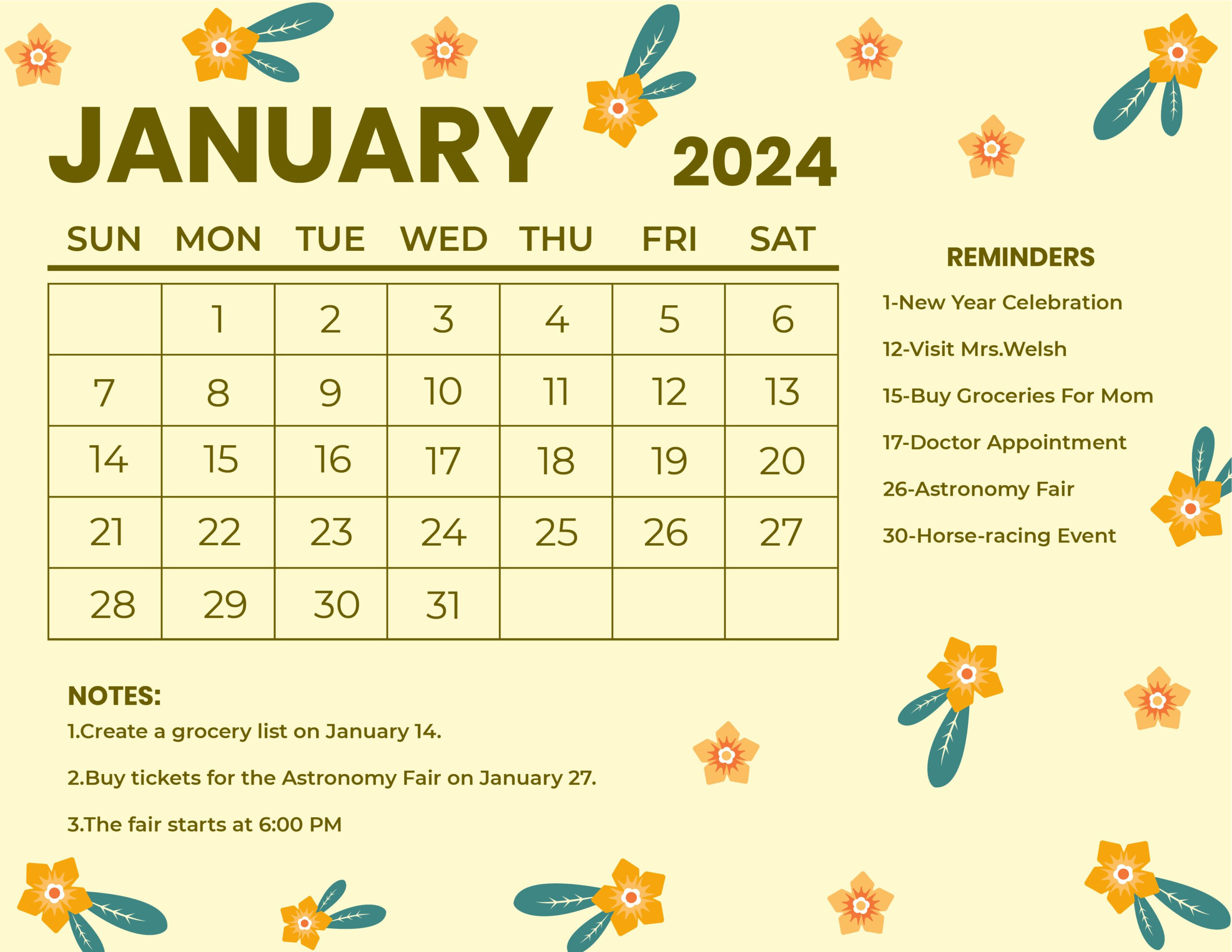 Free January 2024 Calendar Template - Download In Word, Google | January 2024 Calendar Printable Free Editable