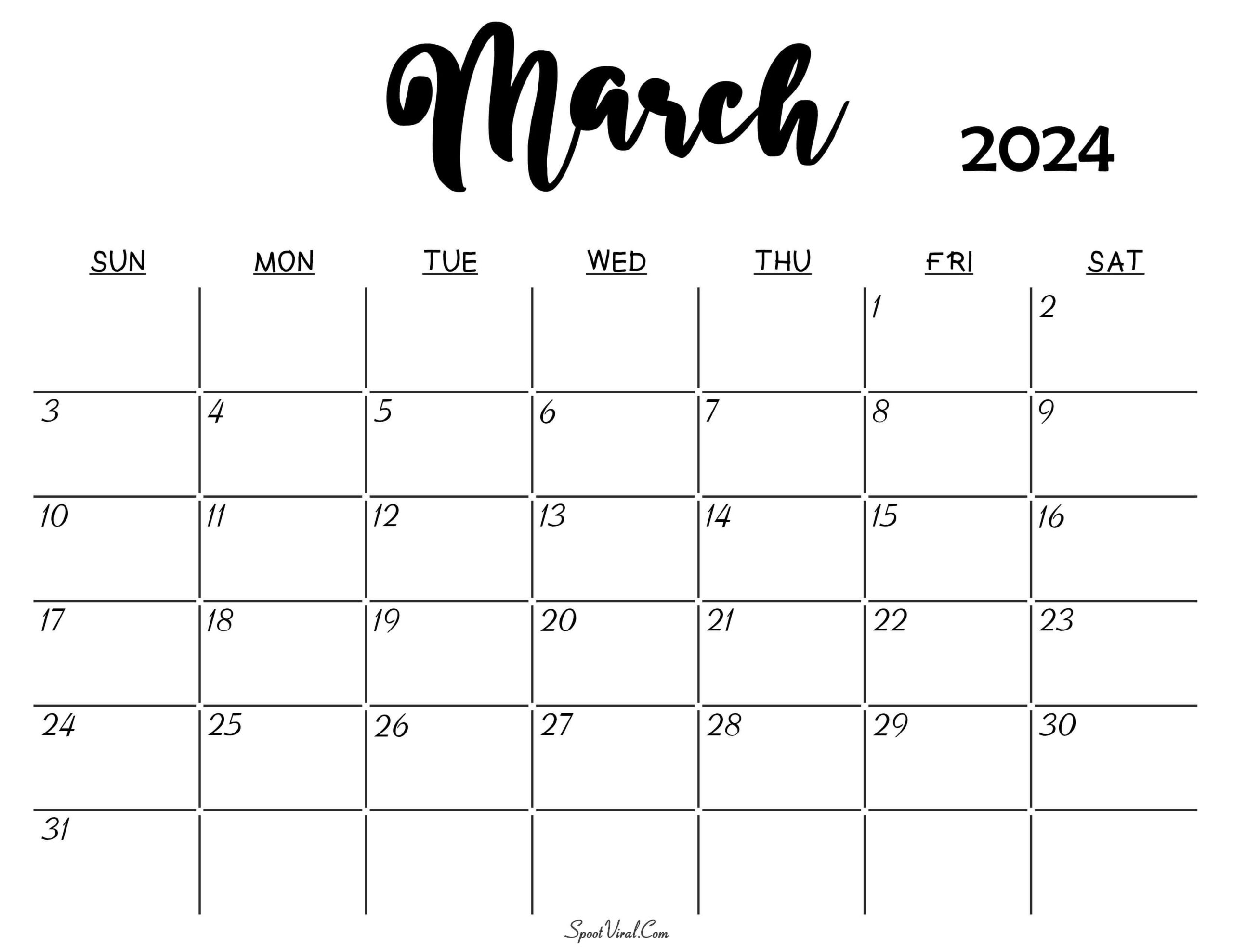 Free March 2024 Calendar Printable | Printable Calendar 2024 March