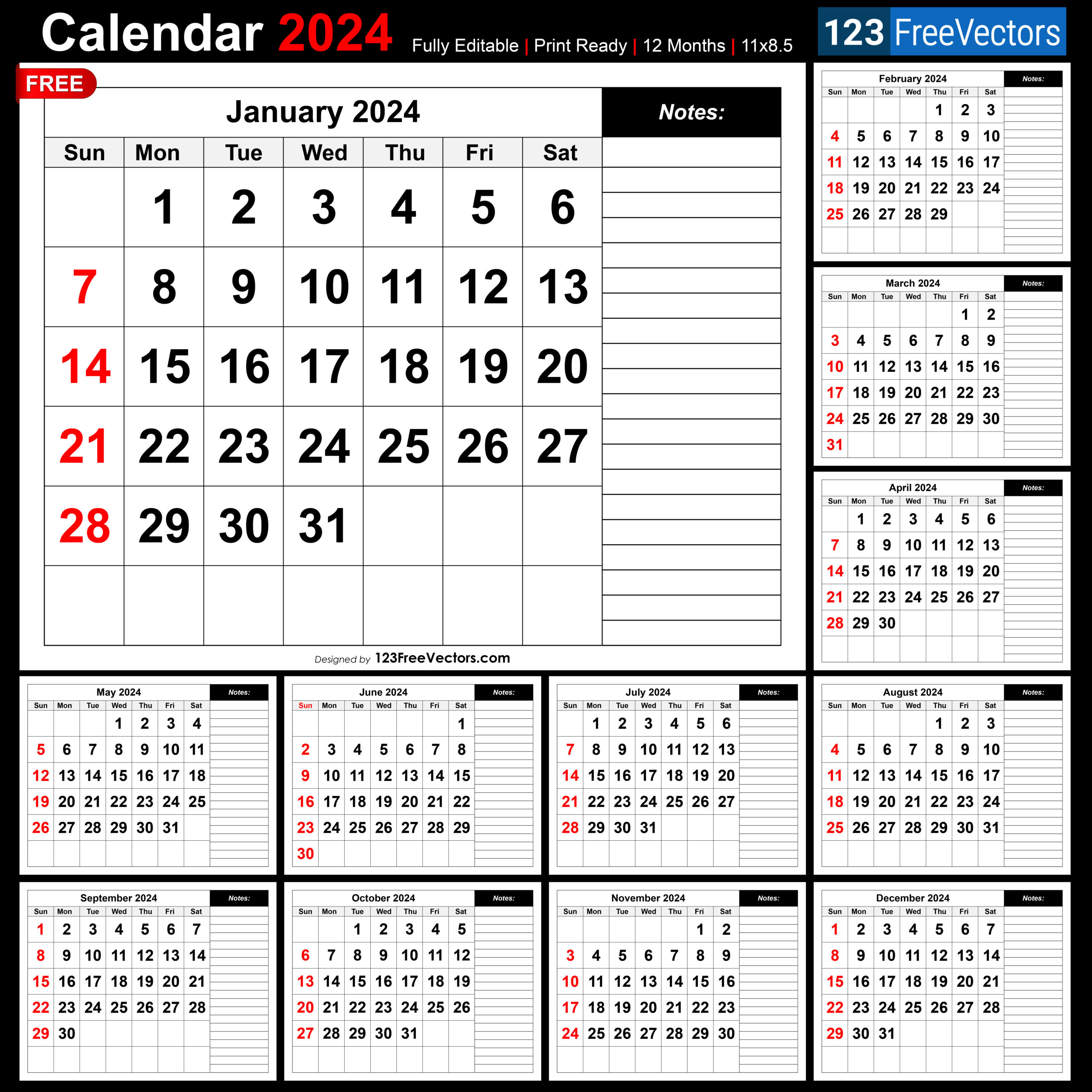 Free Monthly Calendar 2024 | 123 Calendar 2024 Printable