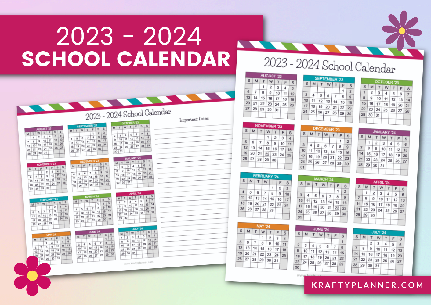 Free Printable 2023-2024 School Calendars — Krafty Planner | Free Printable Academic Calendar 2023 2024