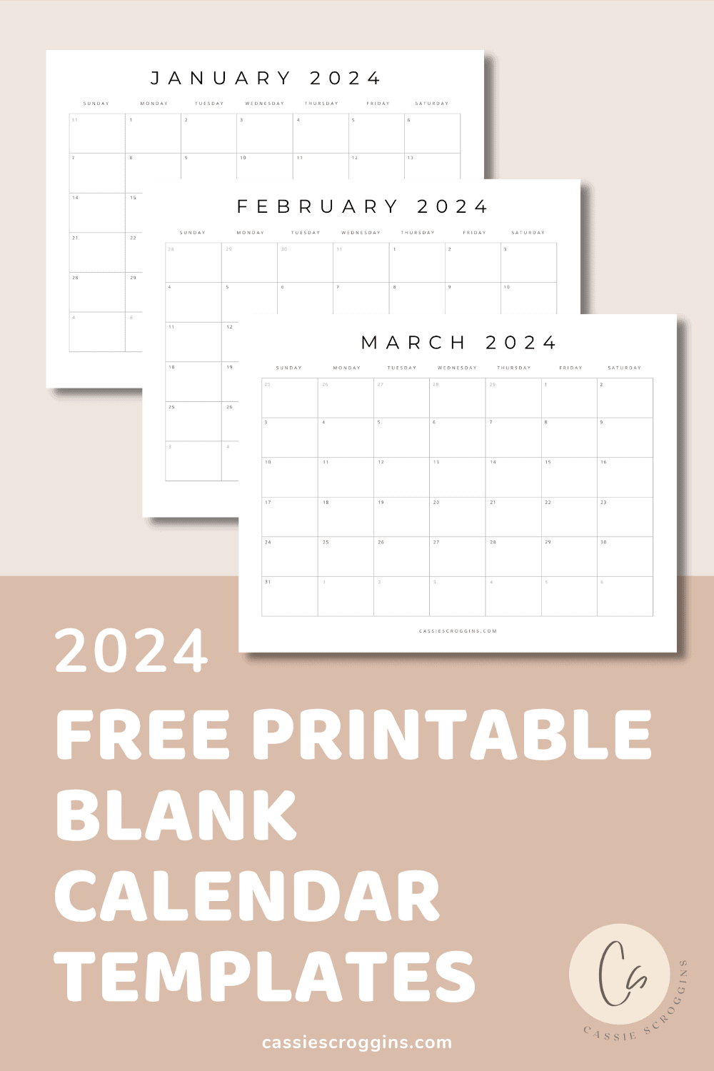 Free Printable 2024 Blank Calendar Templates (All 12 Months | 2024 Monthly Calendar Template Printable Free