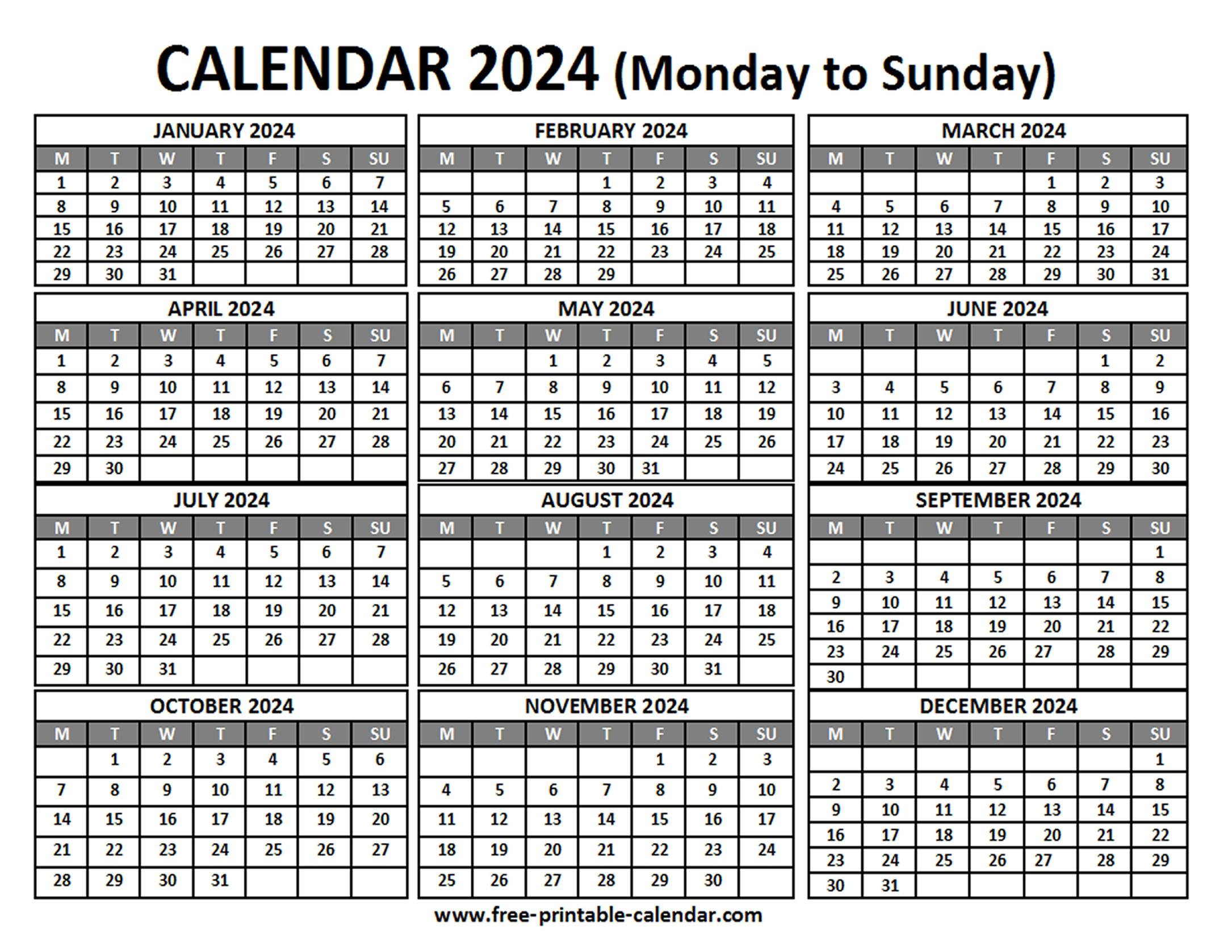 Free Printable 2024 Calendar | 2024 Calendar A4 Print