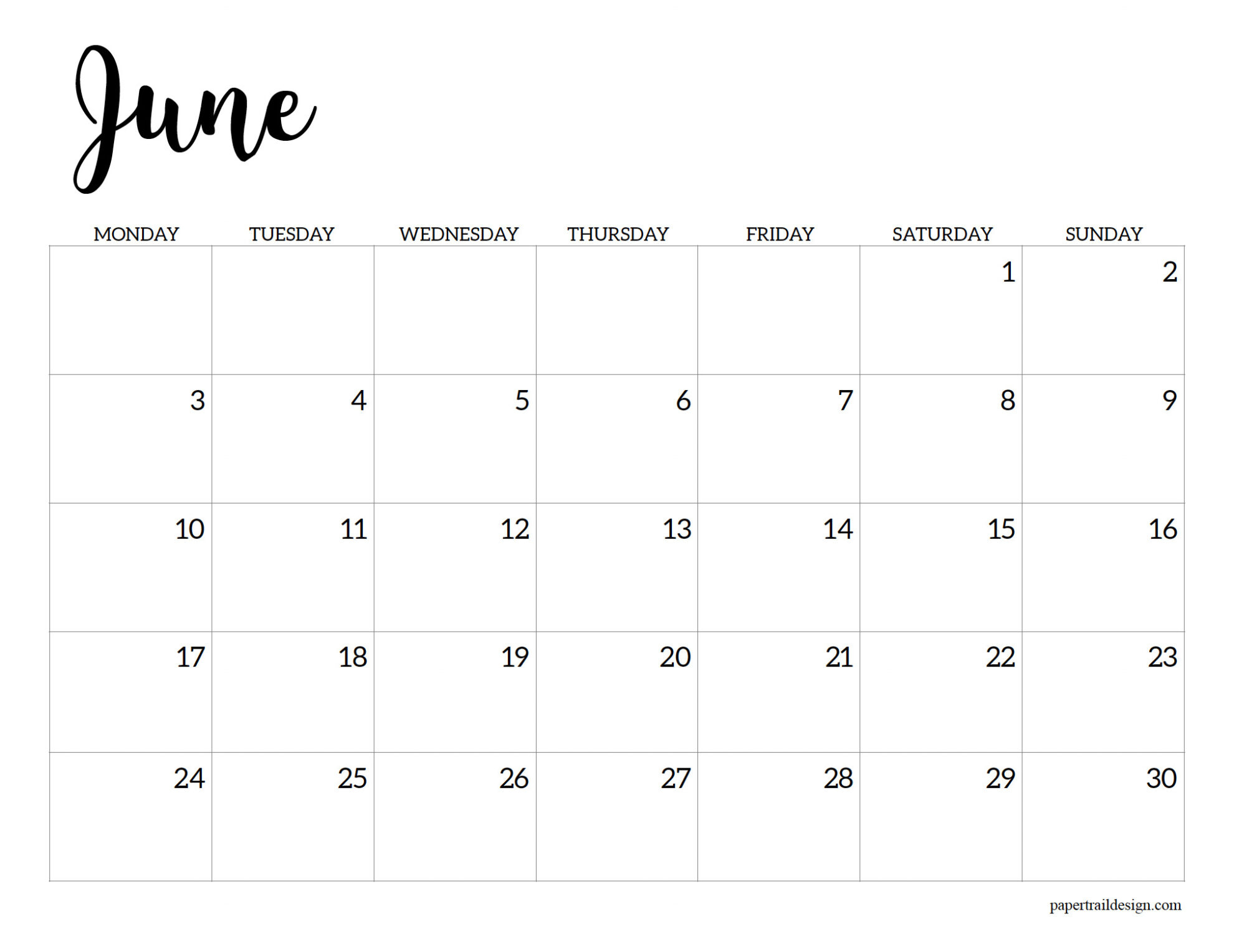 Free Printable 2024 Calendar – Monday Start - Paper Trail Design | 2024 Calendar Printable Start Monday