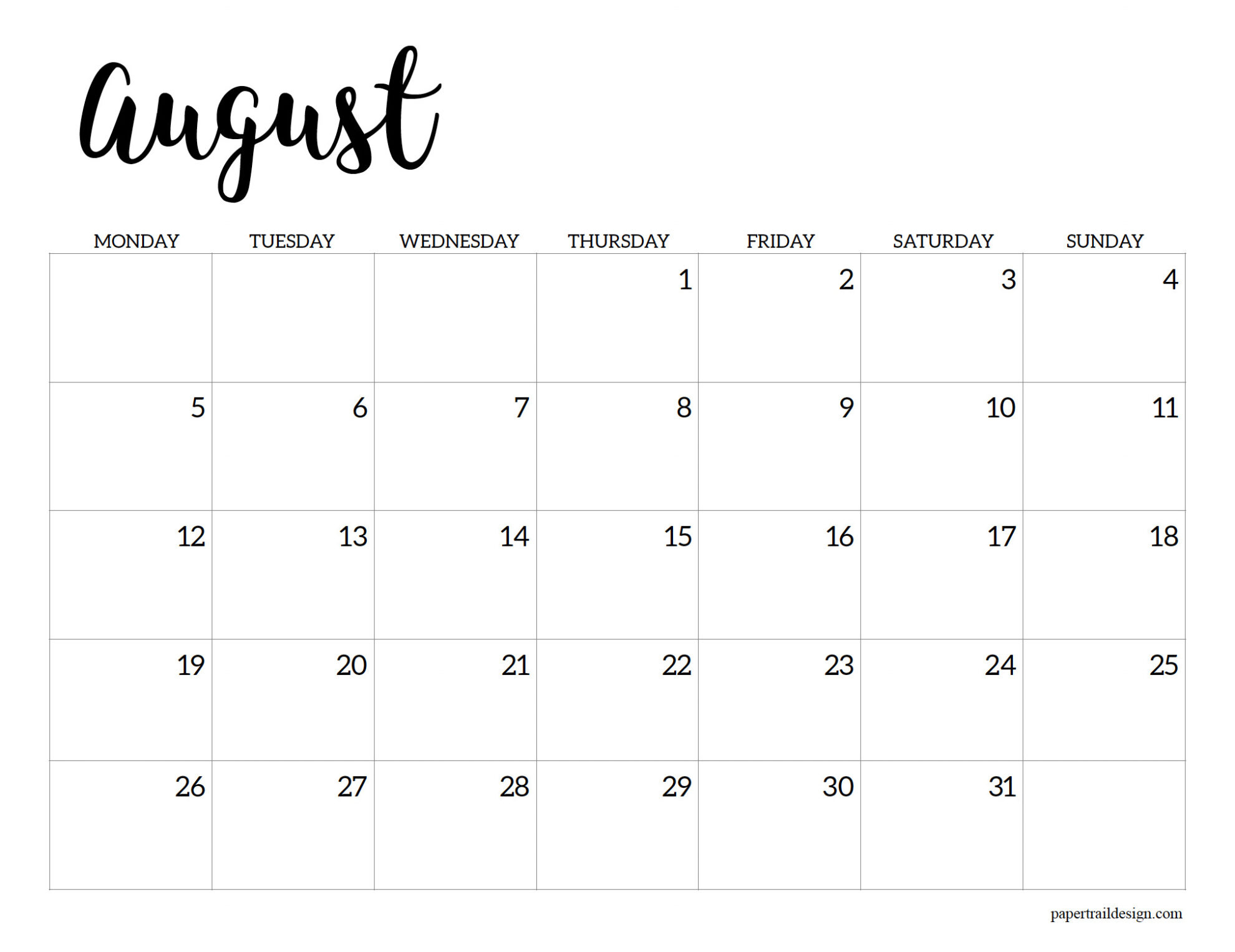 Free Printable 2024 Calendar – Monday Start - Paper Trail Design | Free Printable Calendar 2024 Monday Start