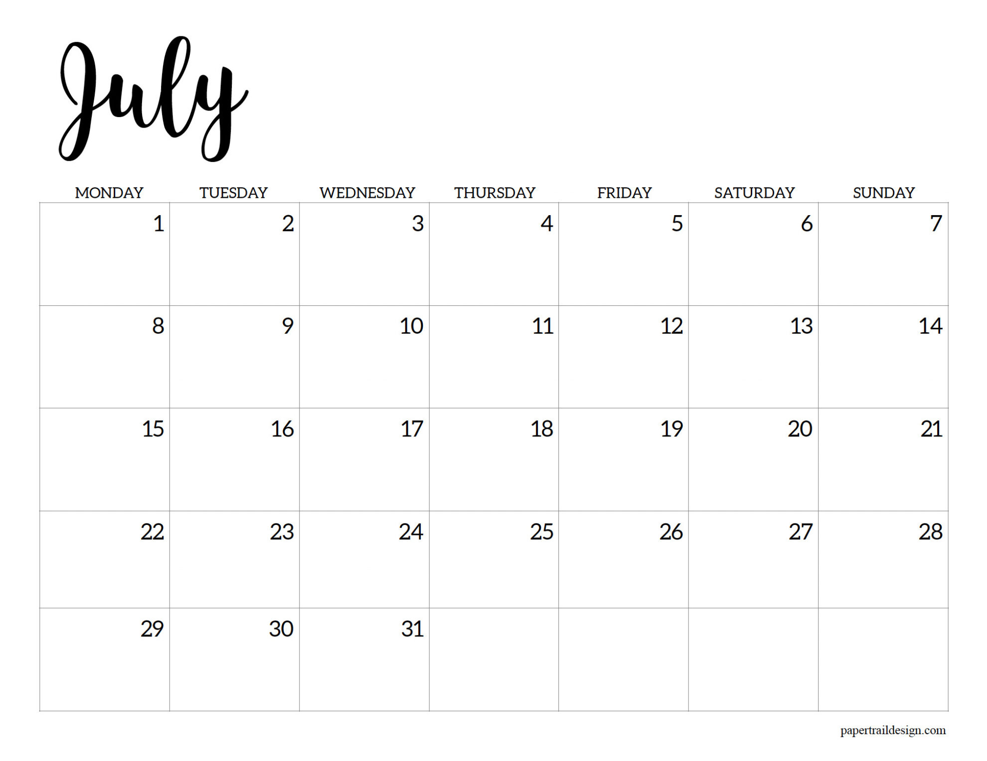 Free Printable 2024 Calendar – Monday Start - Paper Trail Design | Free Printable Calendar 2024 Monday Start