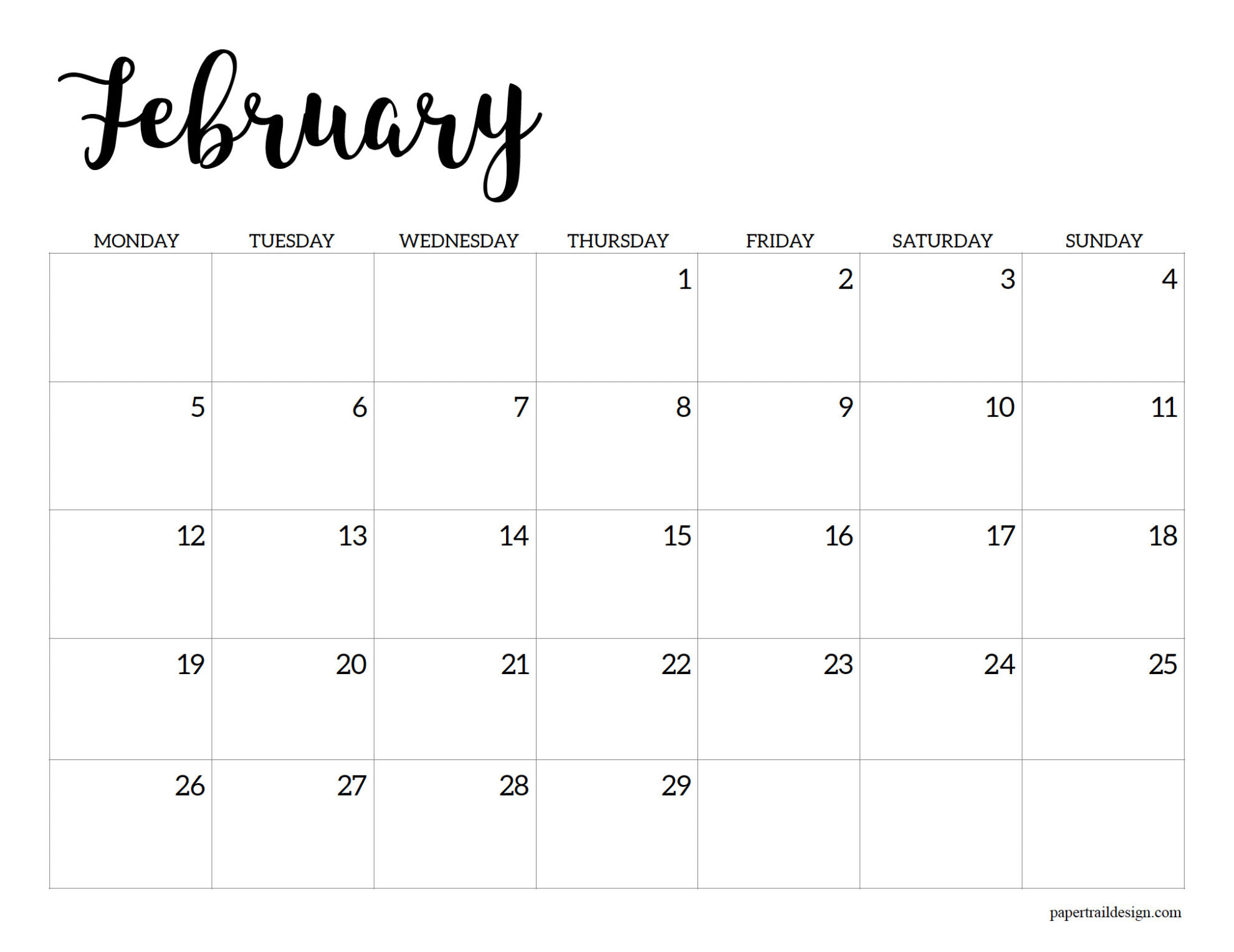 Free Printable 2024 Calendar – Monday Start - Paper Trail Design | Printable Calendar 2024 Monday To Sunday