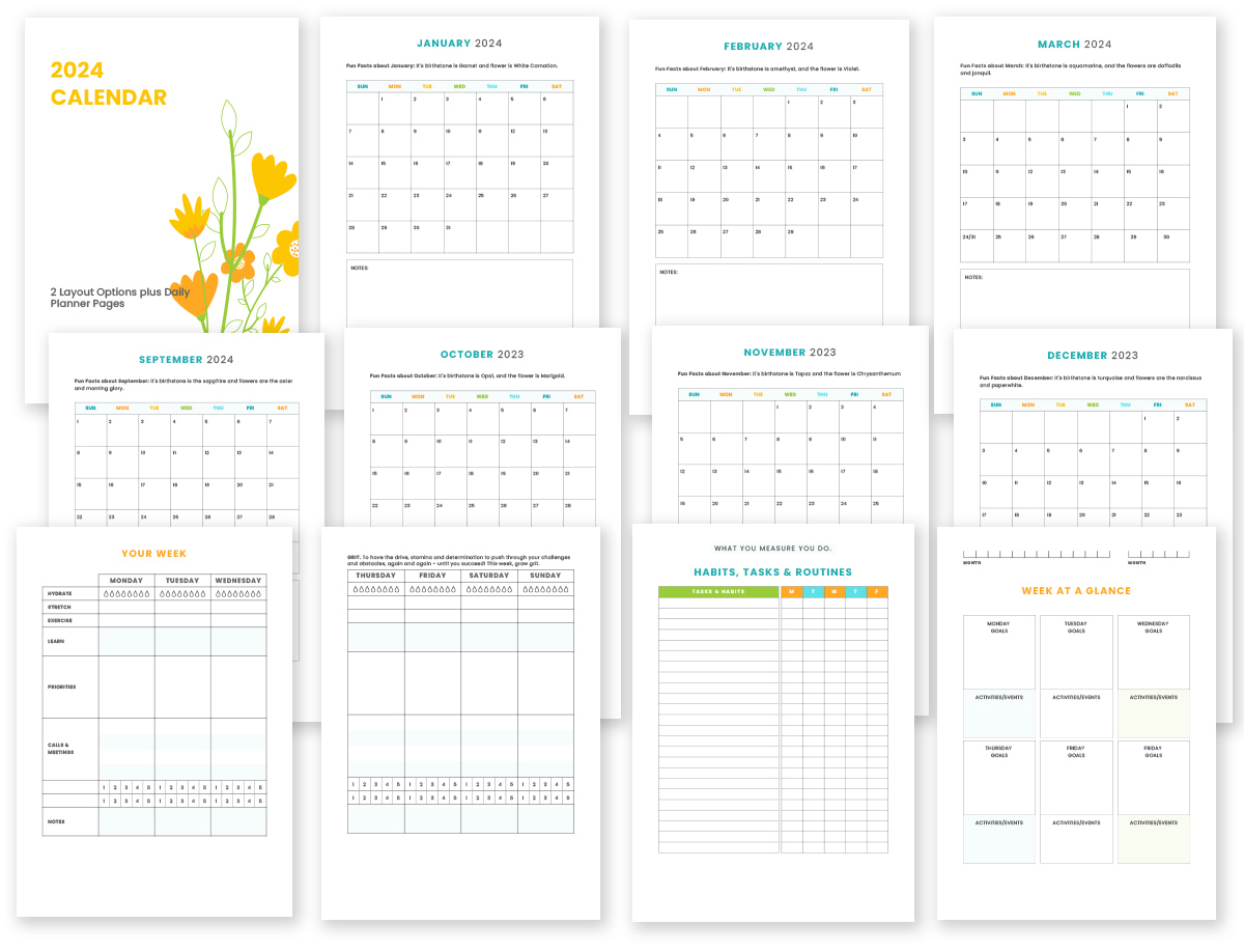 Free Printable 2024 Calendar Plus Bonus Daily Planner Kids | Printable Calendar Planner 2024