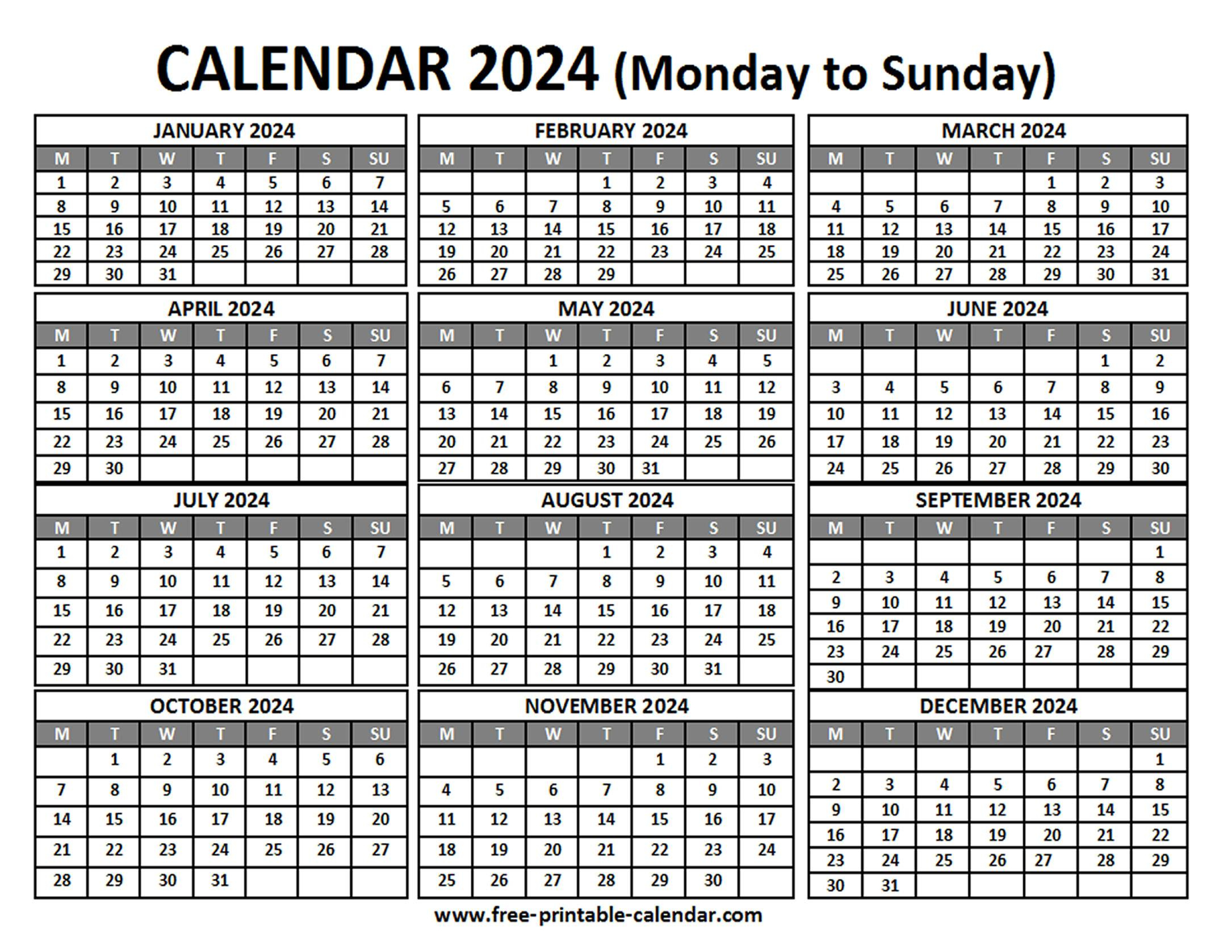 Free Printable 2024 Calendar | Printable Calendar 2024 A4