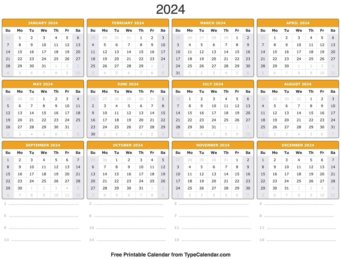 Free Printable 2024 Calendar Templates |Helena Orstem | Medium | 2024 Calendar Dates Printable