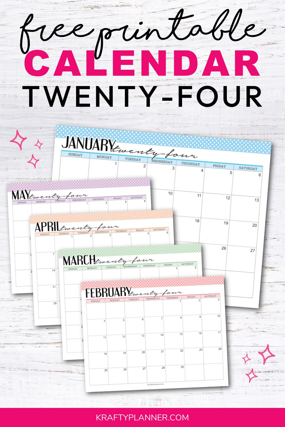 Free Printable 2024 Calendars (Color) — Krafty Planner | 2024 Calendar Printable Colour