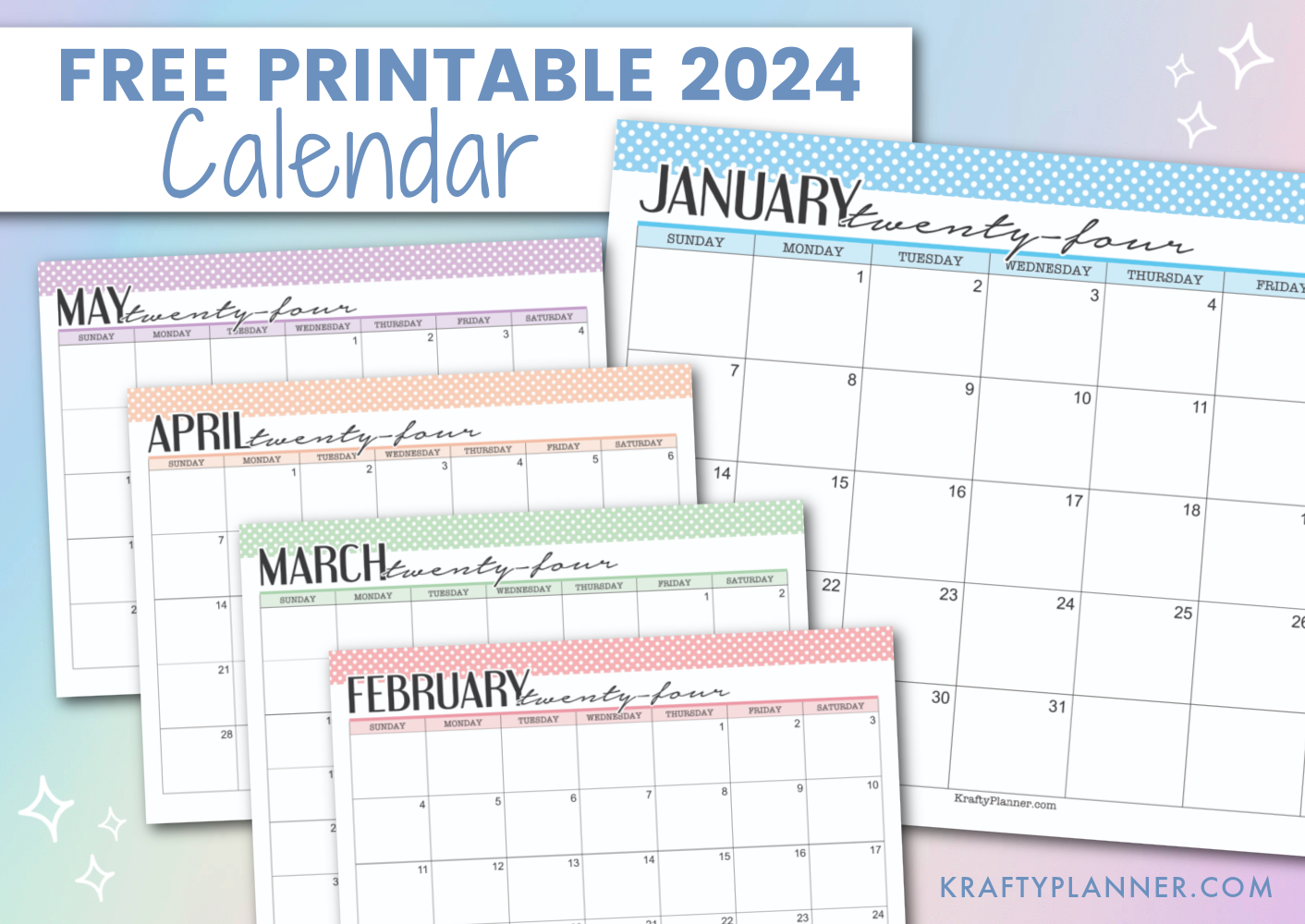 Free Printable 2024 Calendars (Color) — Krafty Planner | 2024 Calendar Printable Colour