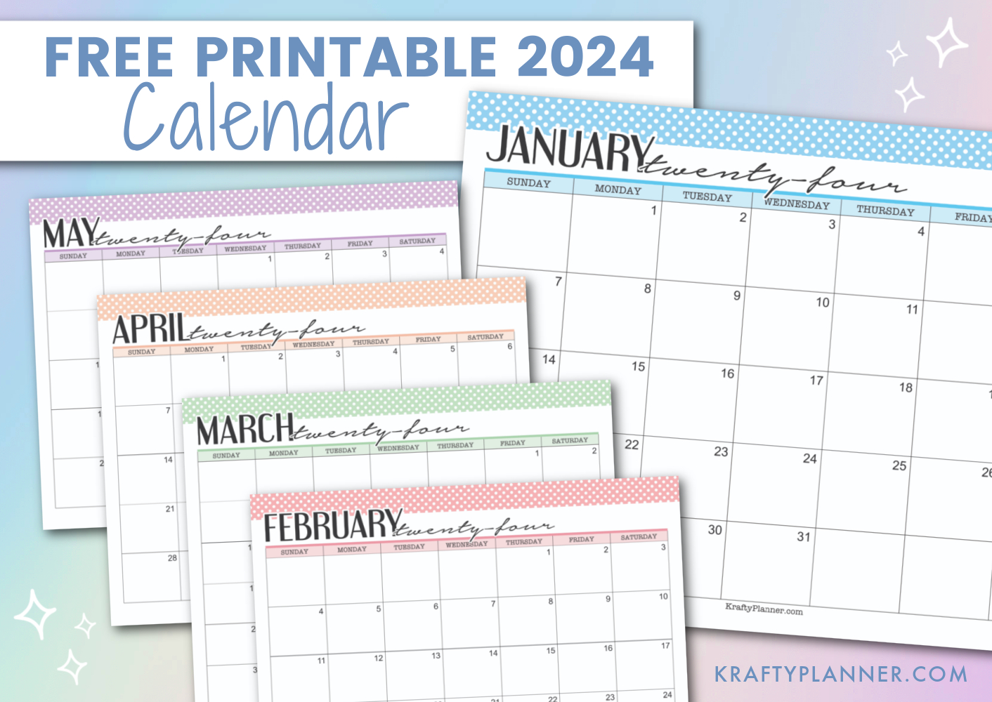 Free Printable 2024 Calendars (Color) — Krafty Planner | Printable Coloring Calendar 2024