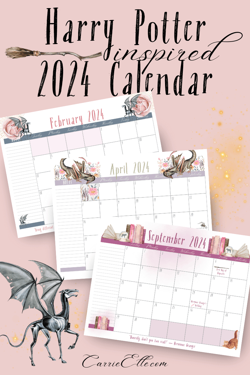 Free Printable 2024 Wizard Magic Harry Potter-Inspired Calendar | 2024 Calendar Printable HP