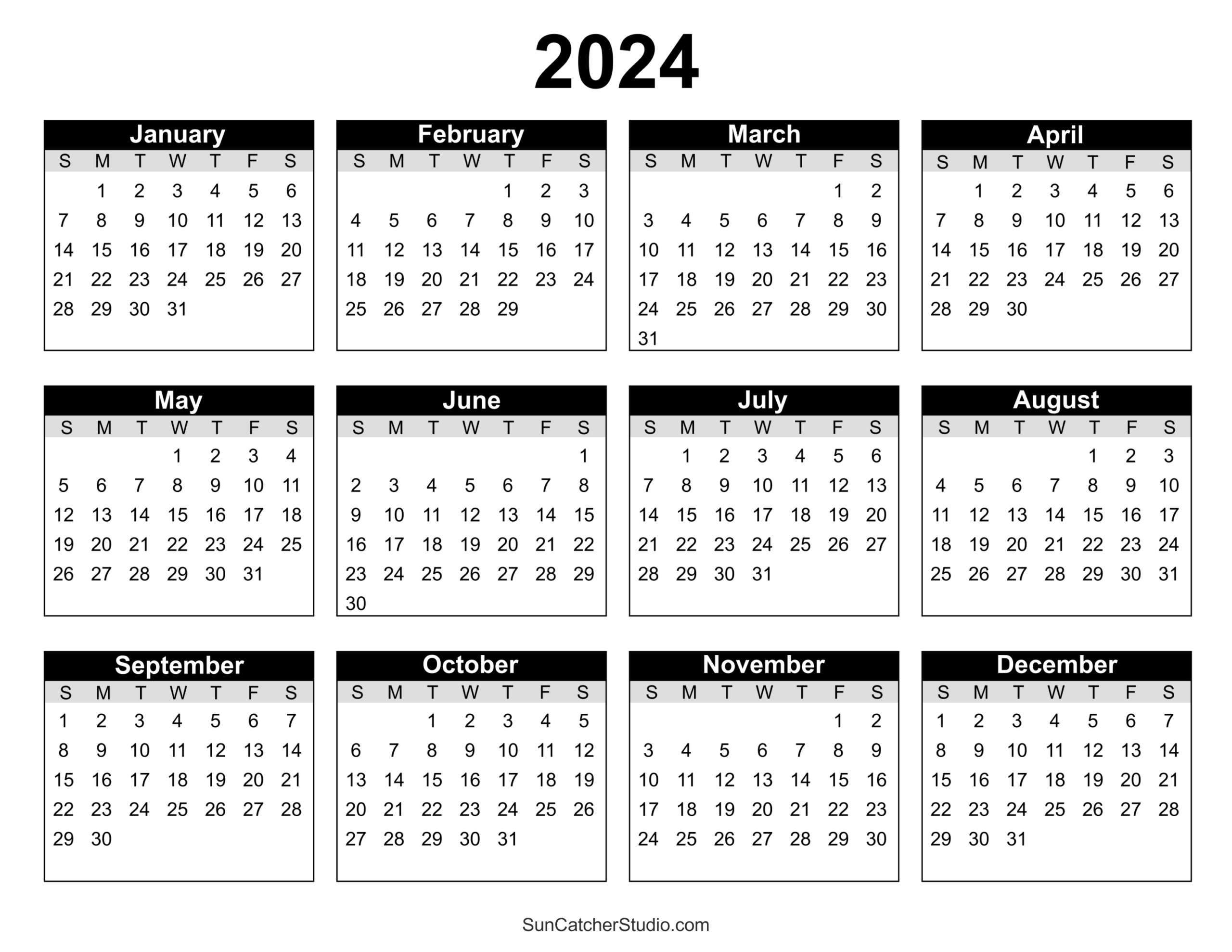 Free Printable 2024 Yearly Calendar – Diy Projects, Patterns | 2024 Calendar Horizontal Printable