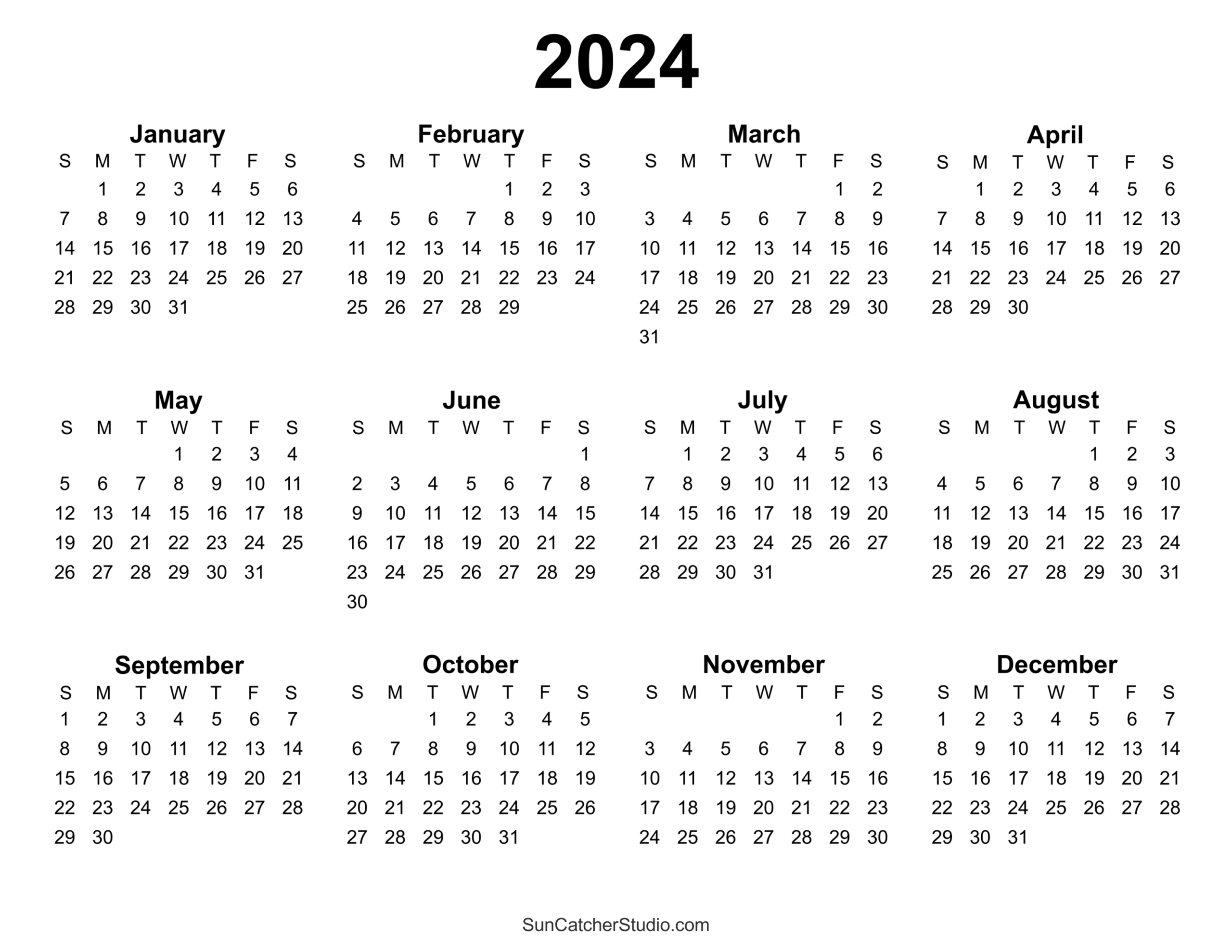 2024 Calendar Year Printable Free Download | Printable Calendar 2024